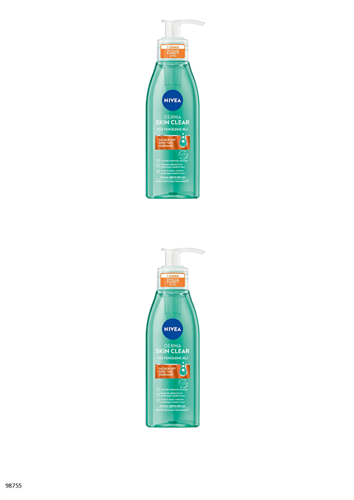 98755 NIVEA Derma Skin Clear Yüz Temizleme Jeli 2 ADET
