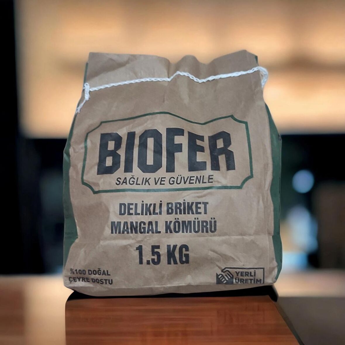 BİOFER Organik Delikli Briket Mangal Kömürü 1.5 kg (6 Saat 7800 Kcal/kg)