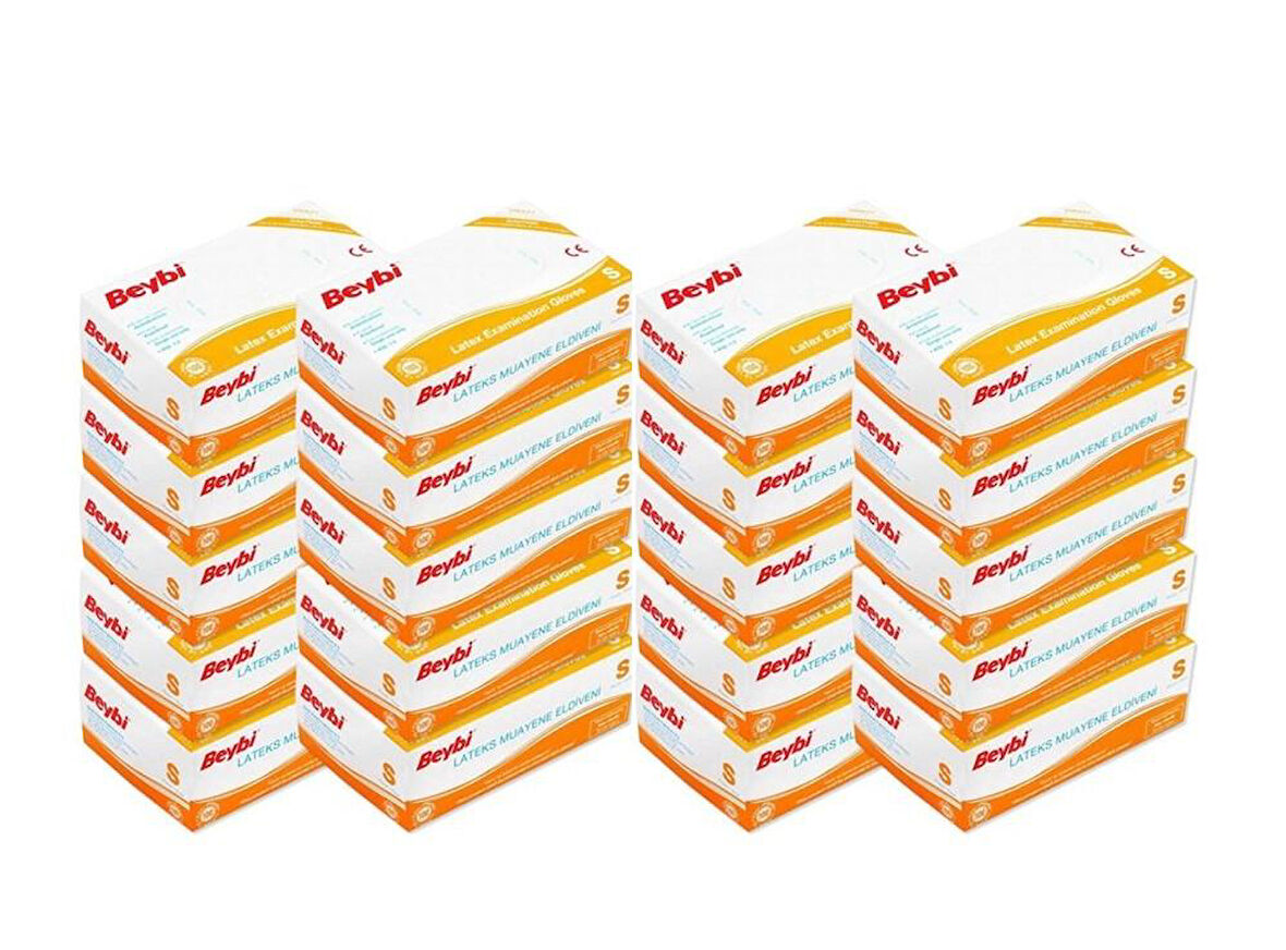 Beybi Lateks Pudralı Beyaz Muayene Eldiveni 100' lü 20 Paket Small 