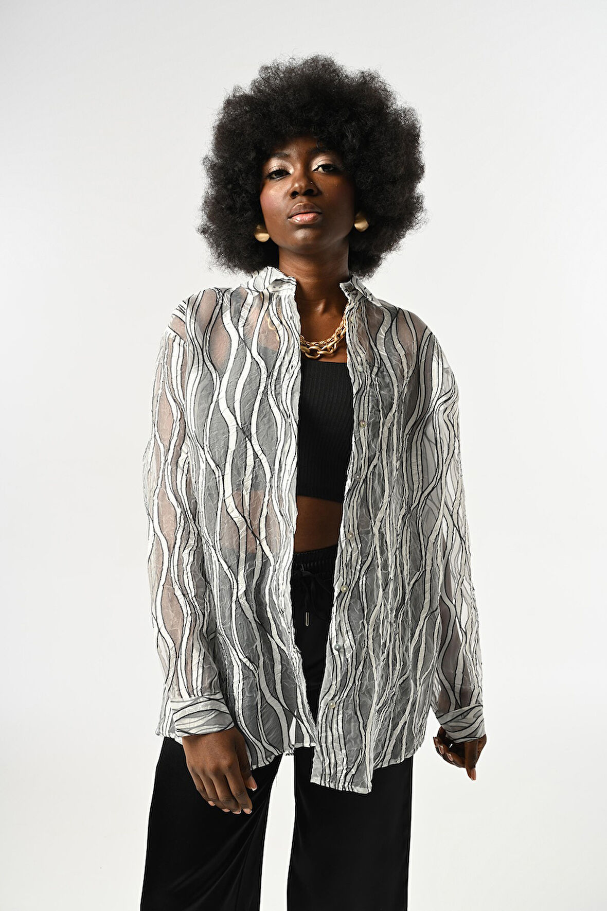 KADIN TRANSPARAN DESENLİ OVERSİZE KESİM GÖMLEK