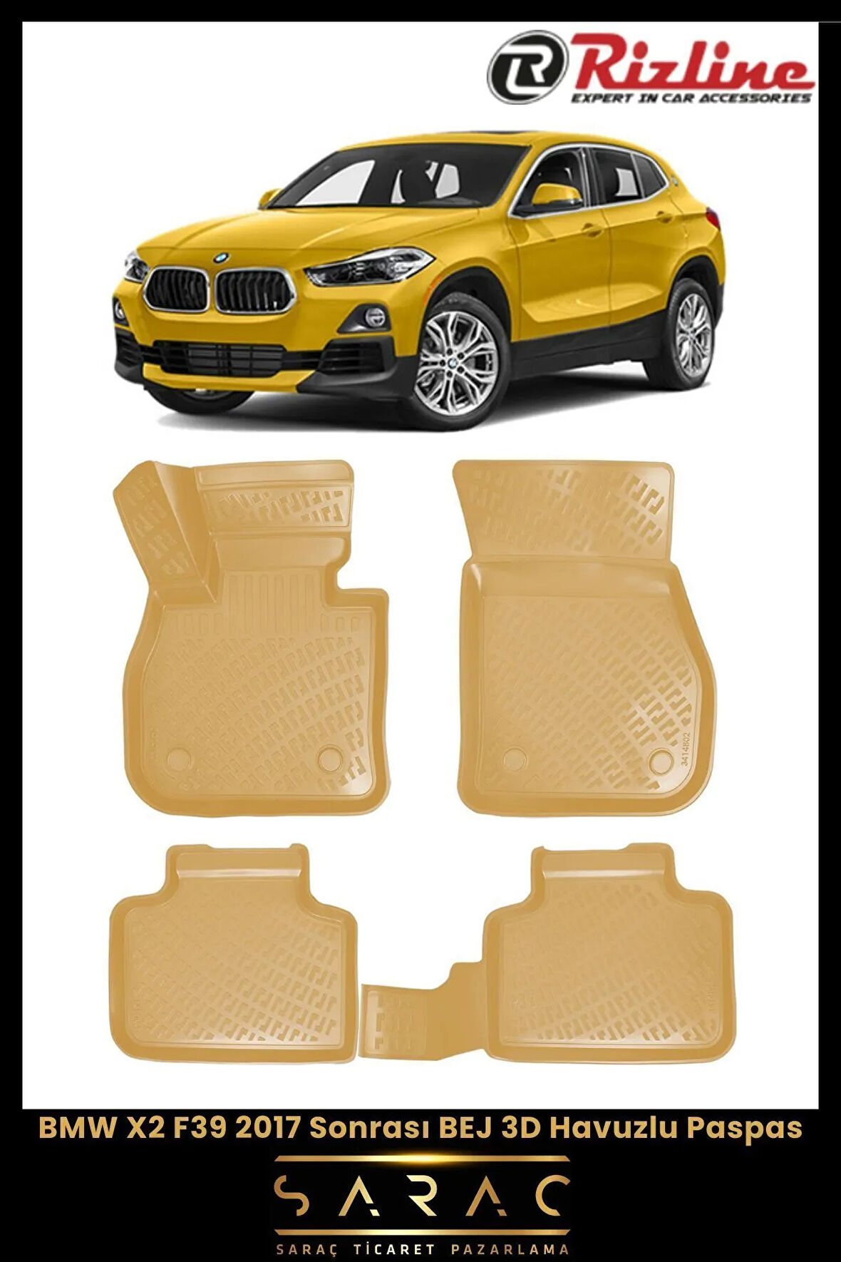 Rizline BMW X2 F39 2022 Model BEJ 3D Havuzlu Paspas
