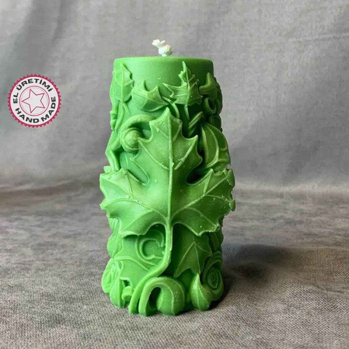 Uretti - Ayşe 7362 - El Yapımı Dekoratif Yeşil Mum - 5 x 11 cm