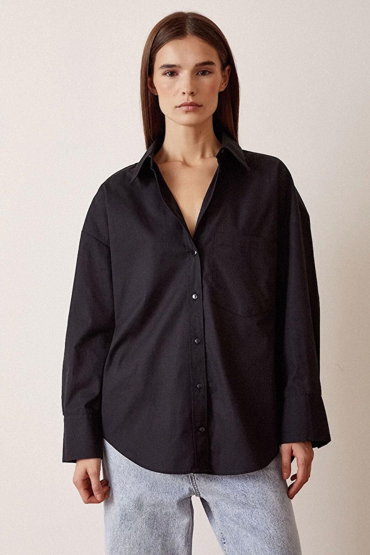 Basic Boyfriend Siyah Gömlek