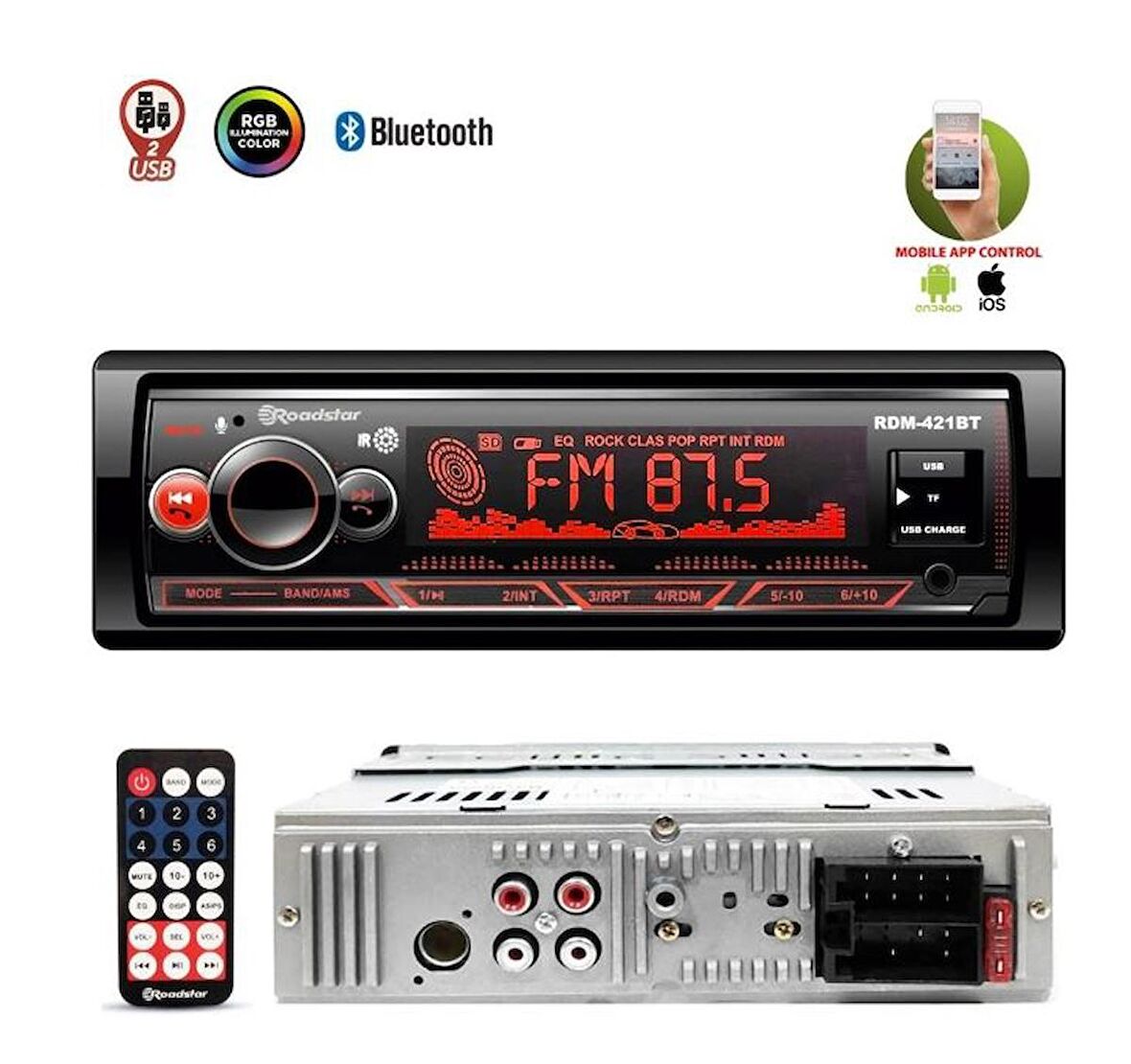 ROADSTAR RDM-421BT 2XUSB/SD/FM/AUX/BT MEKANİKSİZ OTO TEYP 4X50 WATT