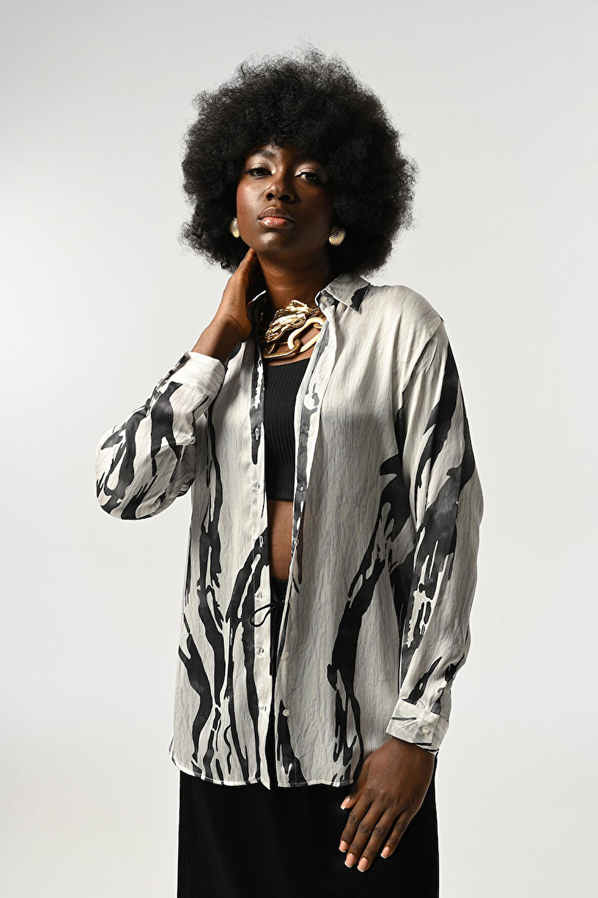 KADIN ŞERİT DESENLİ OVERSİZE KESİM GÖMLEK