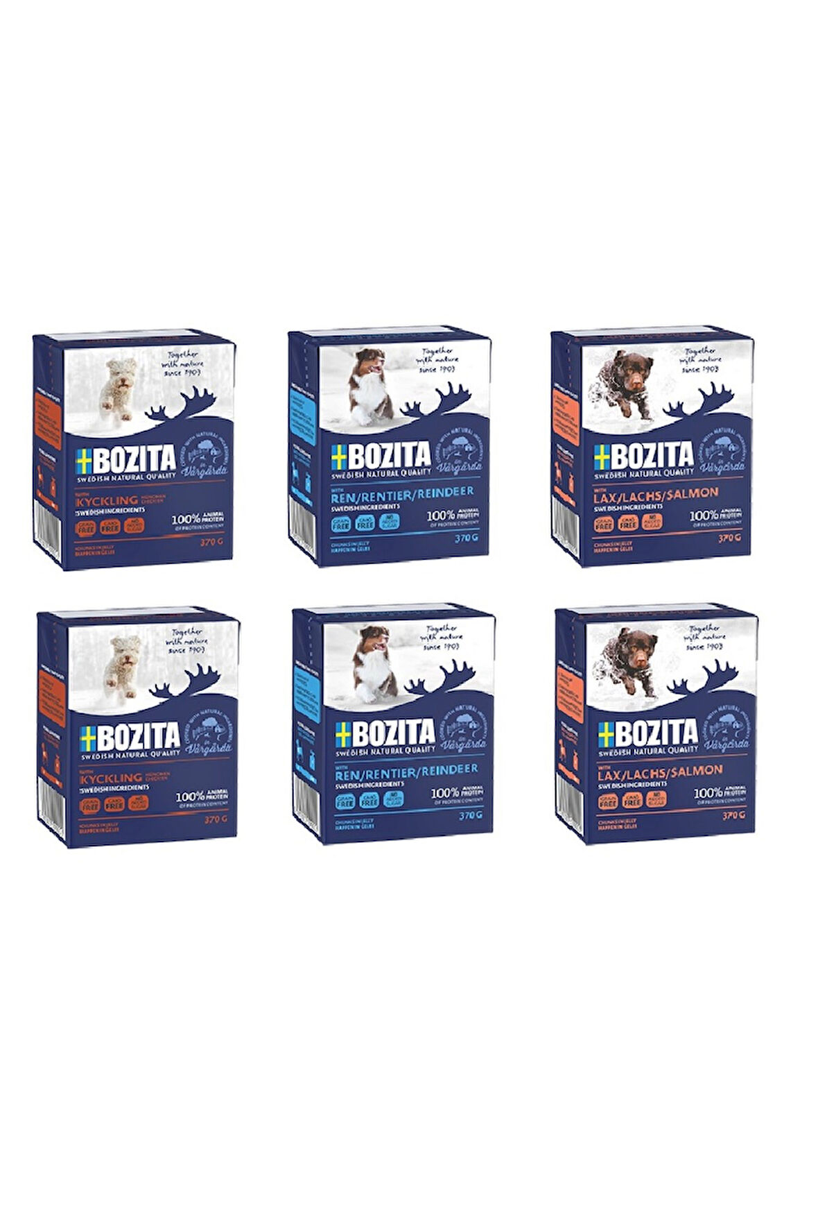 Bozita 3 Çeşit Karma Tahılsız Köpek Yaş Maması 370 Gr. X 6 Adet
