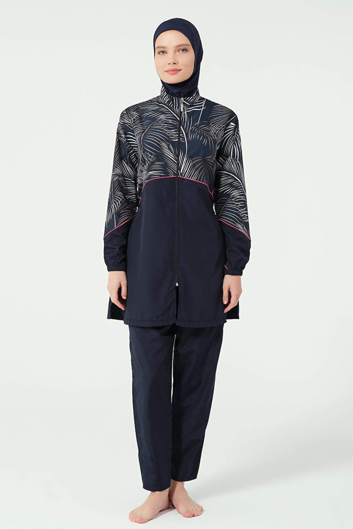 Kıl biye Süslemeli Tesettür Mayo Lacivert