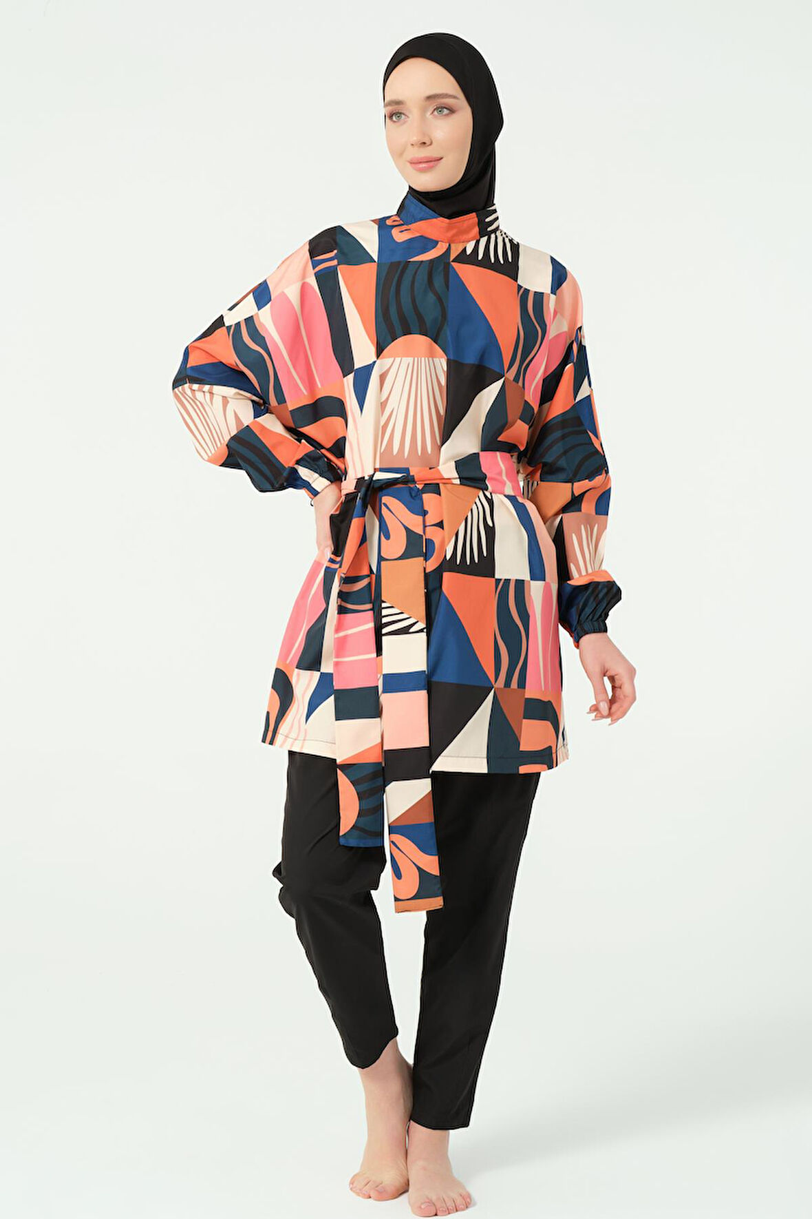 Desenli Oversize Tesettür Mayo Siyah