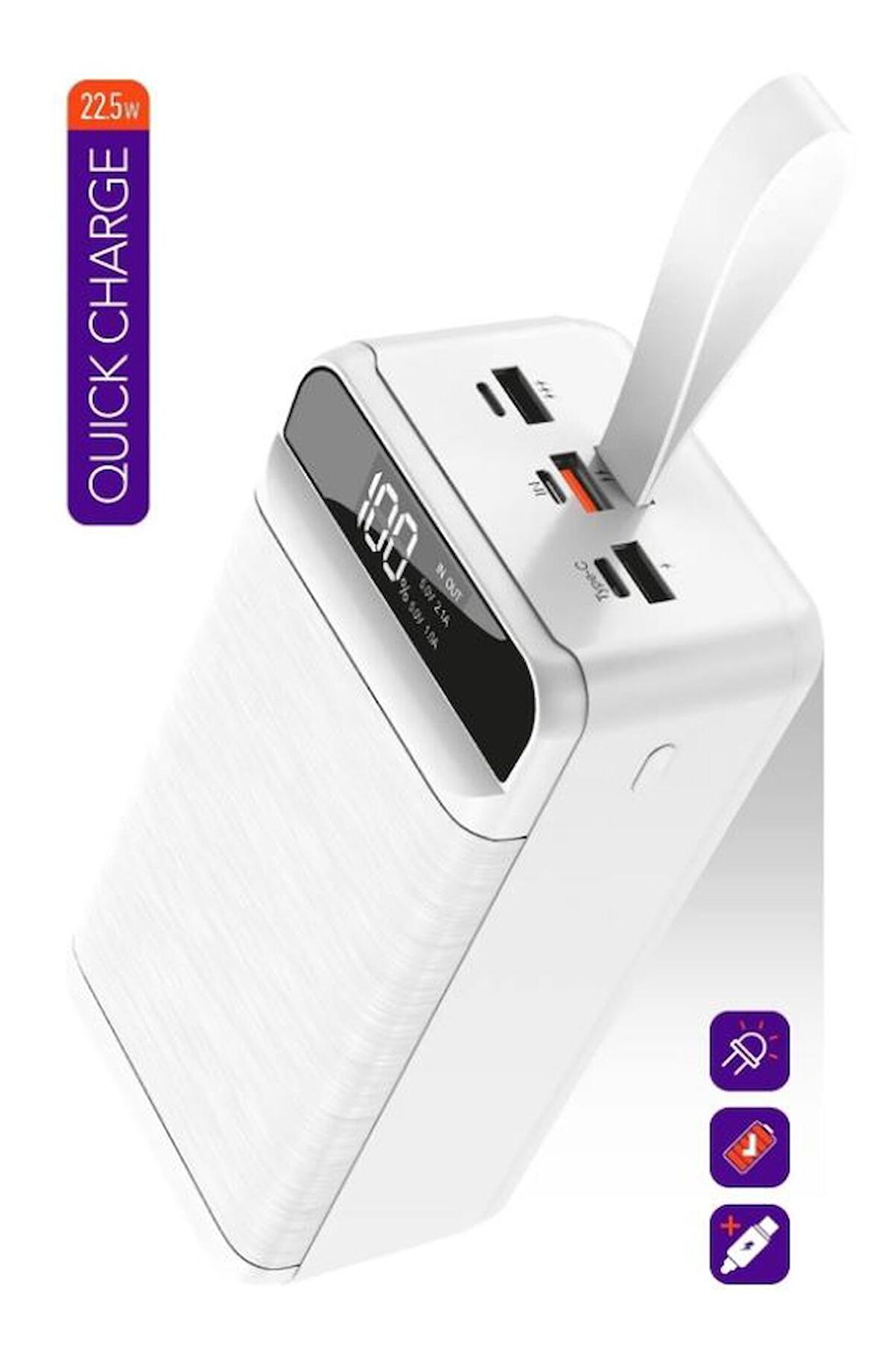 Powerway QC60 60000 mAh Hızlı Şarj Powerbank Beyaz 