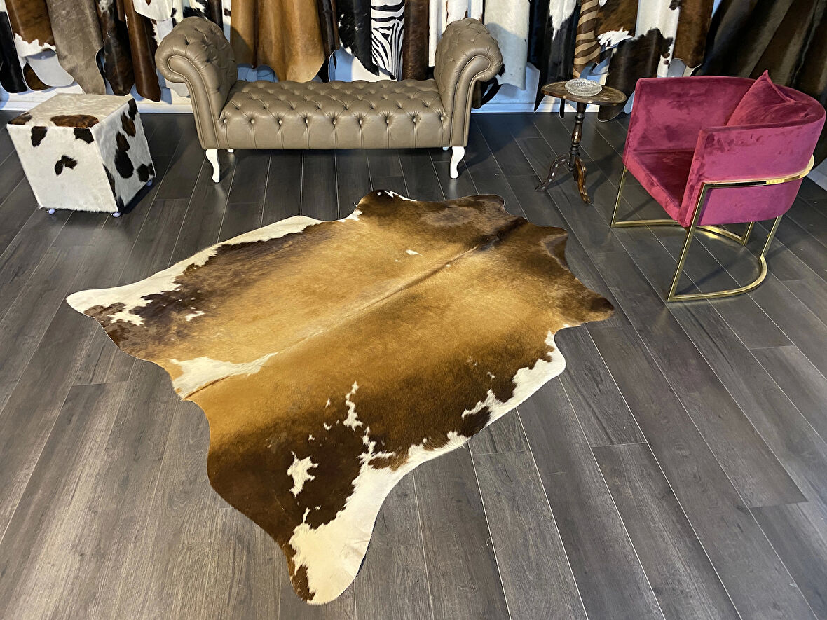 HAKİKİ DERİ DANA POSTU KAHVE - BEYAZ 180 x 210 - 0801000142