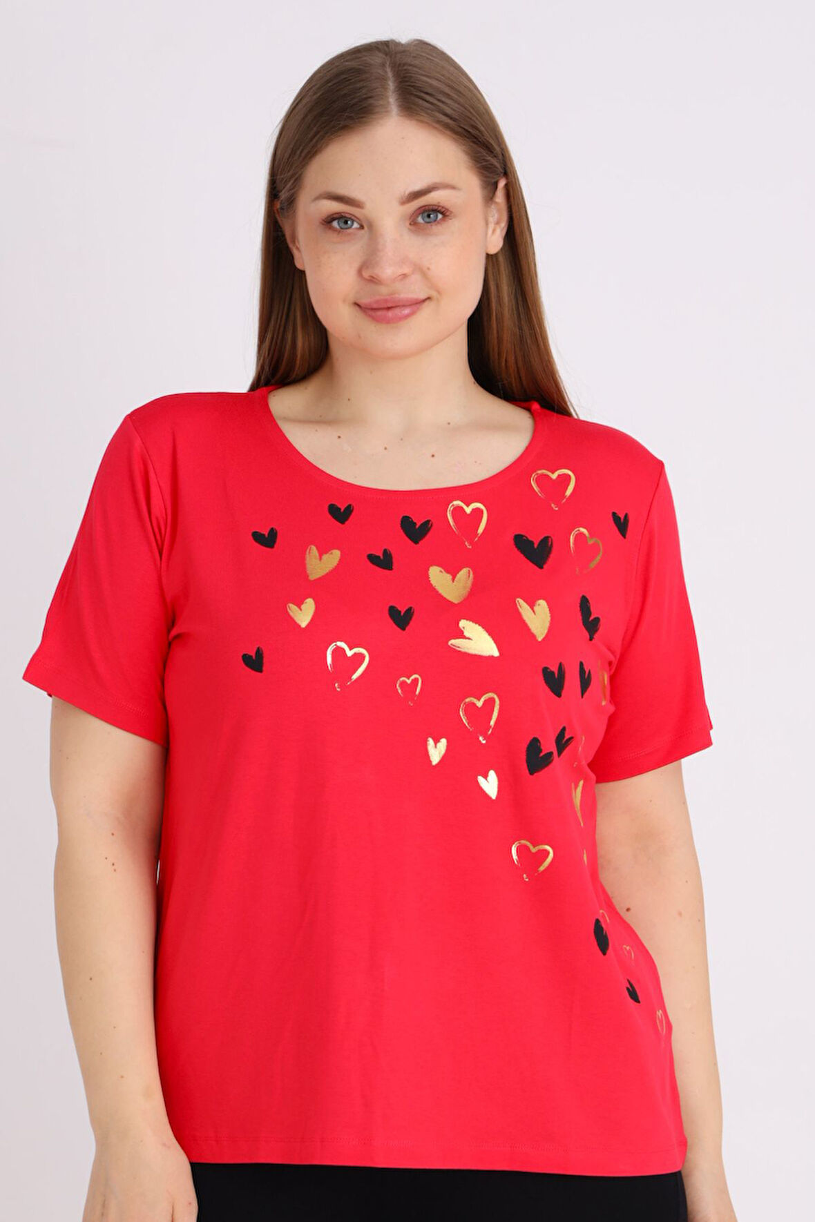 Kadın Büyük Beden Baskılı Kısa Kollu T-shirt