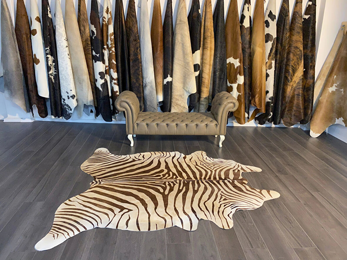 HAKİKİ DERİ DANA POSTU KAHVE ZEBRA 190 x 220 - 1101000020