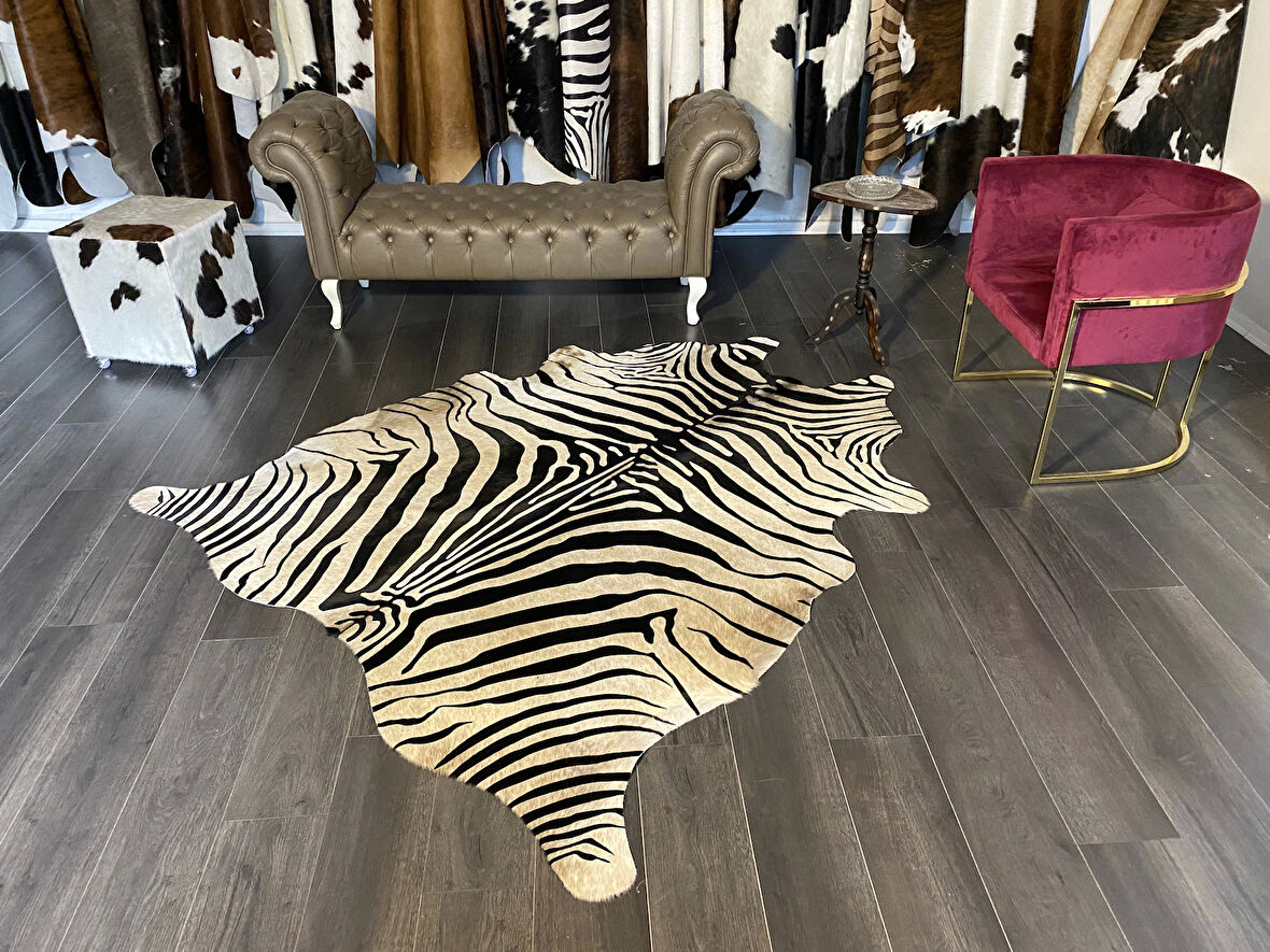 HAKİKİ DERİ DANA POSTU BEYAZ ZEBRA 180 x 210 - 1201000048