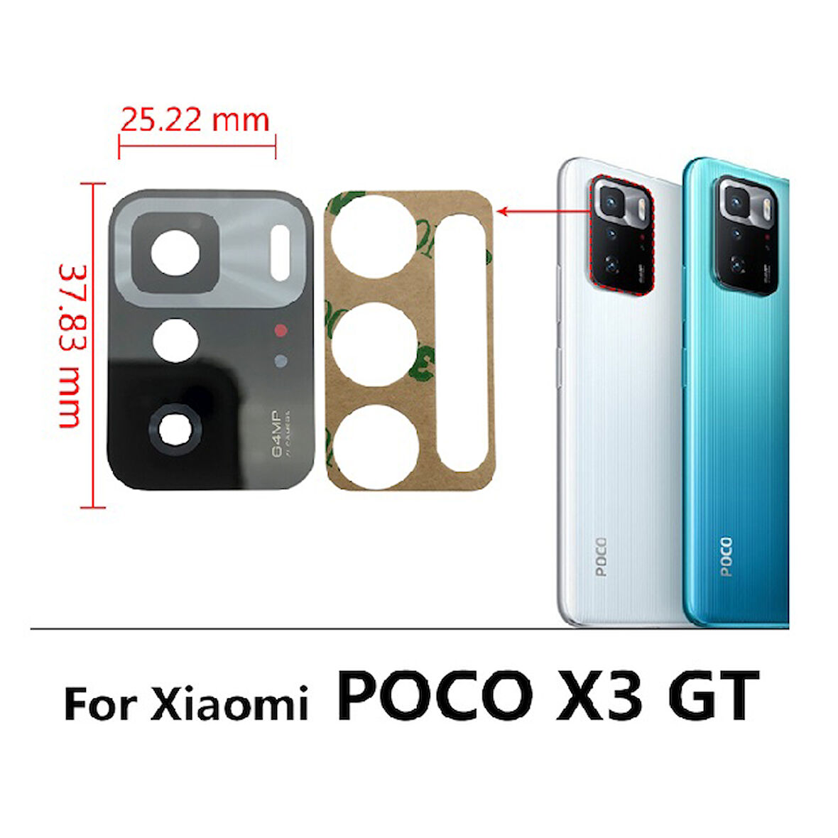 Tkgz Xiaomi POCO X3 GT Arka Kamera Camı Lens Yapışkanlı