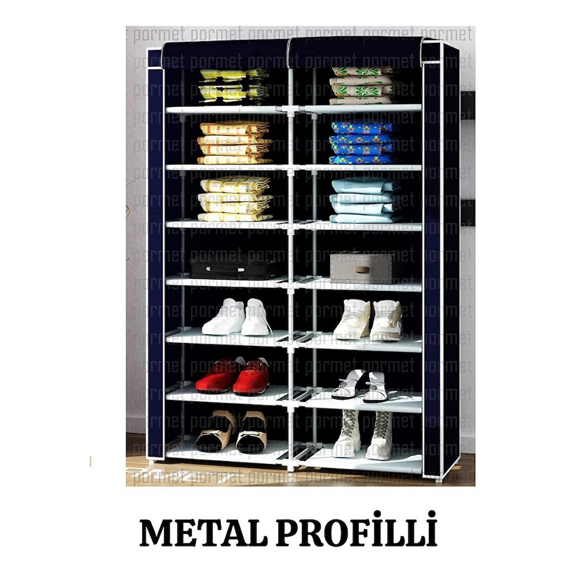 beyazpazar BEZ DOLAP AYAKKABILIK METAL PROFİLLİ 2 BÖLMELİ ÇOK AMAÇLI DOLAP LACİVERT