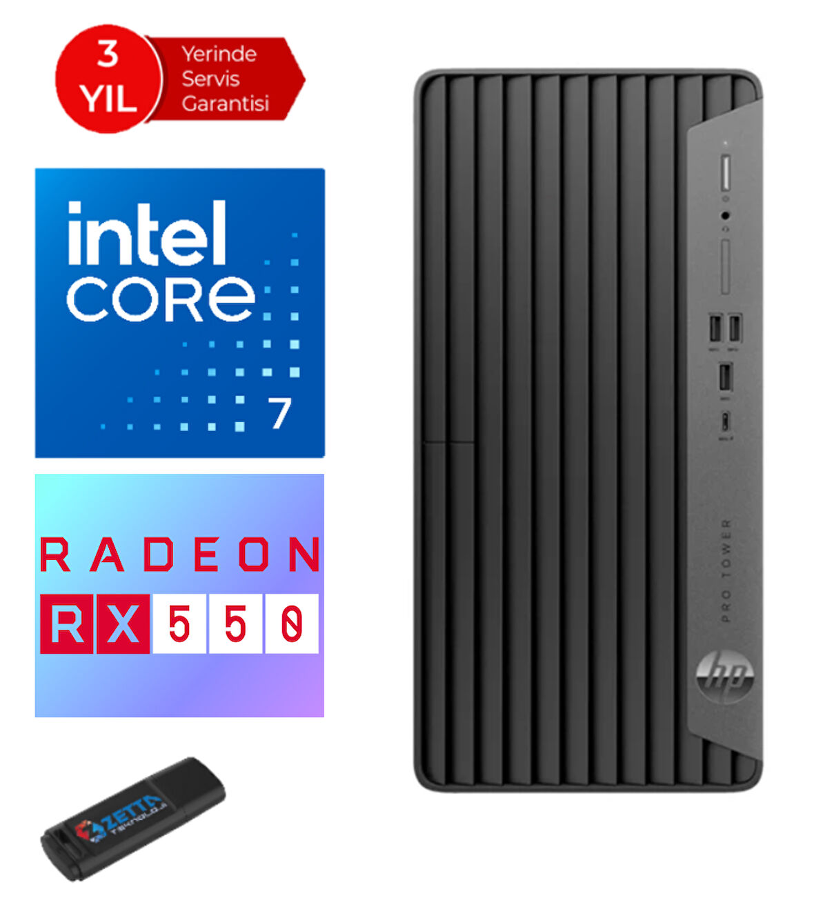 Hp 400 Pro G9 Intel Core I7-13700 32GB 4tb SSD Freedos 4GB/RX550 Masaüstü Bilgisayar RX6U4T6EAF15+ZETTAUSBBELLEK