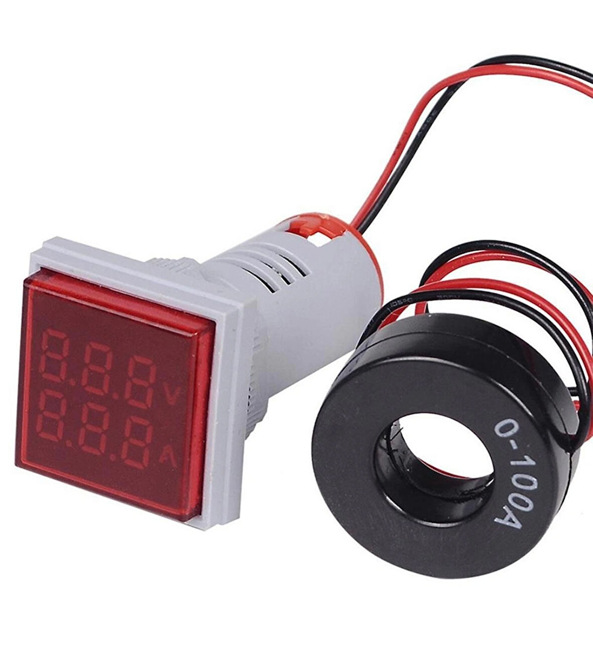 22mm Dijital Voltmetre-Ampermetre AC 20-500V 0-100A Kırmızı