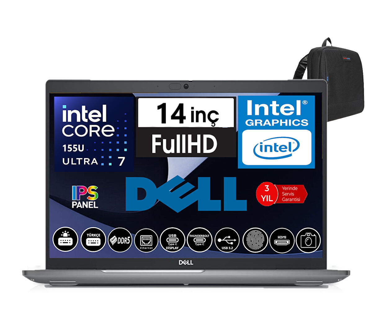 Dell Latitude 5450 Intel Ultra 7 155U 64GB Ddr5 1tb SSD  14" Fhd IPS Freedos Taşınabilir Bilgisayar N012L545014W18+ZETTAÇANTA