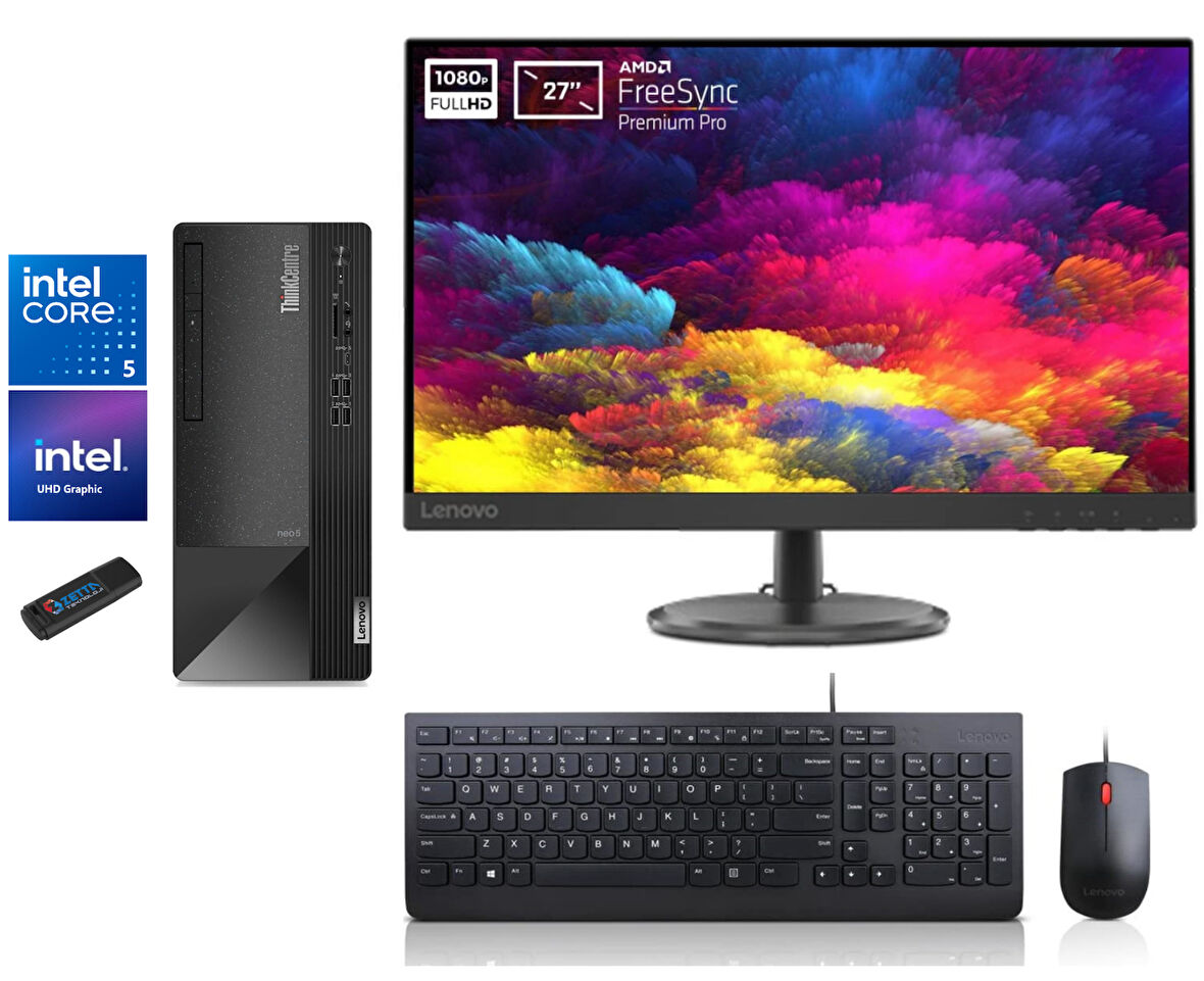 Lenovo Thınkcentre Neo 50T Gen4 Intel İ5-12500 64GB 256GB SSD 27"monitör Windows 11 Pro Masaüstü Bilgisayar WN12JB005BTRW21+Zetta  USB Bellek