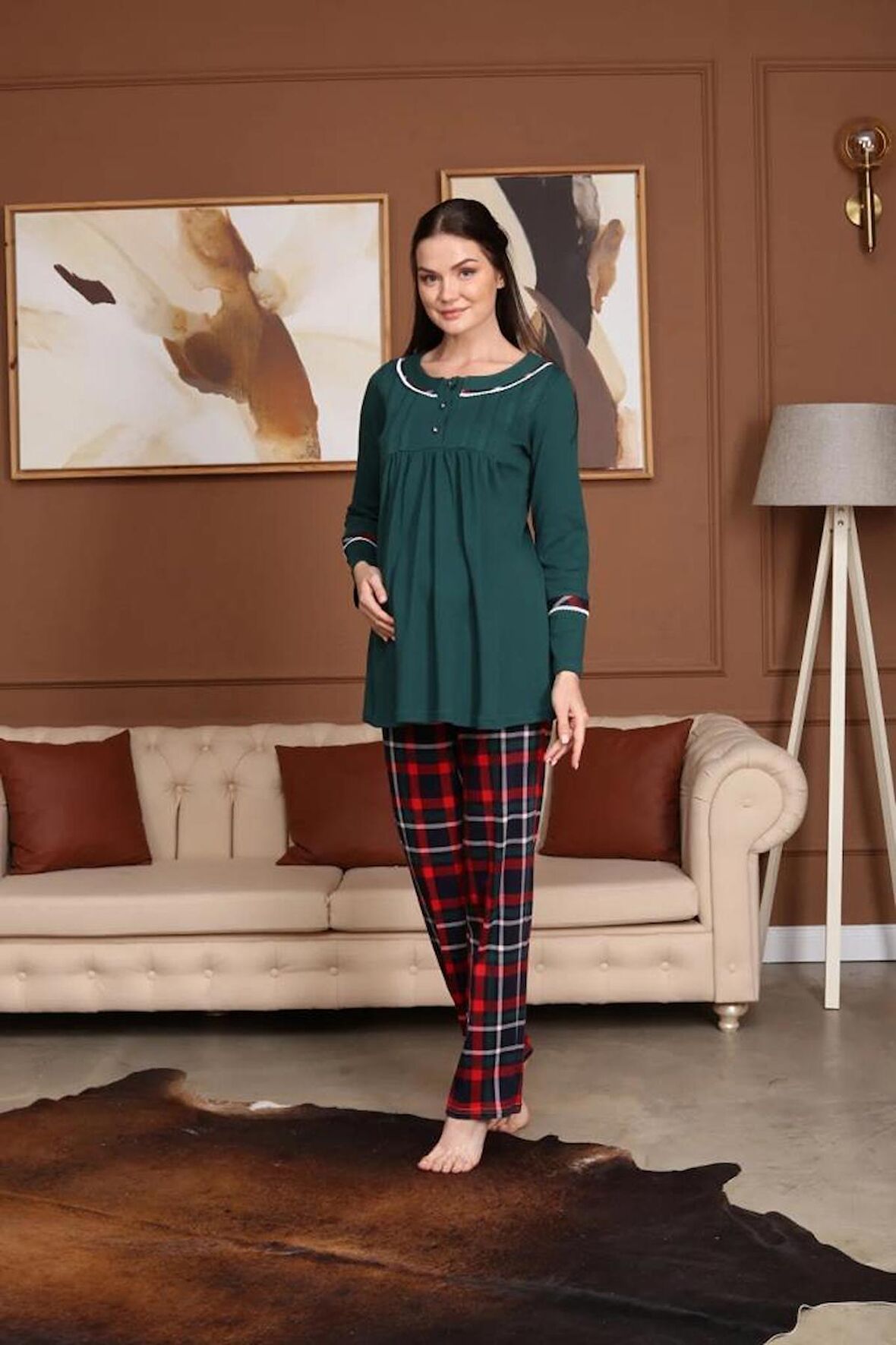 BirolGaye Bone Club 5710 Kadife Hamile Lohusa 3 Lü Pijama Sabahlık Tk