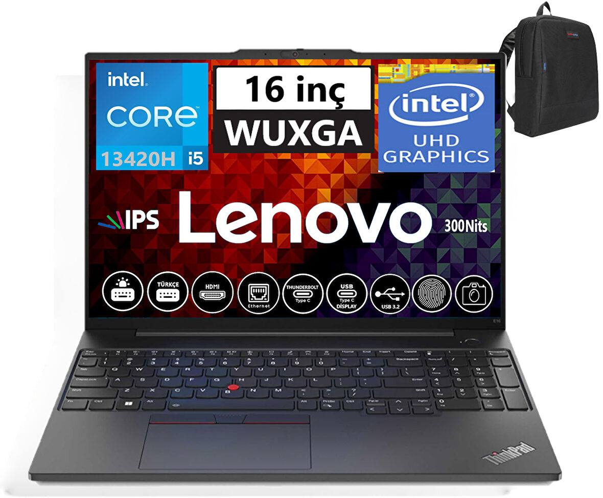 Lenovo Thinkpad E16 Gen1 Intel Core I5-13420H 16GB 512GB SSD 16" Fhd+ IPS WINDOWS11PRO Taşınabilir Bilgisayar TP21JN00JUTX22+ZETTAÇANTA