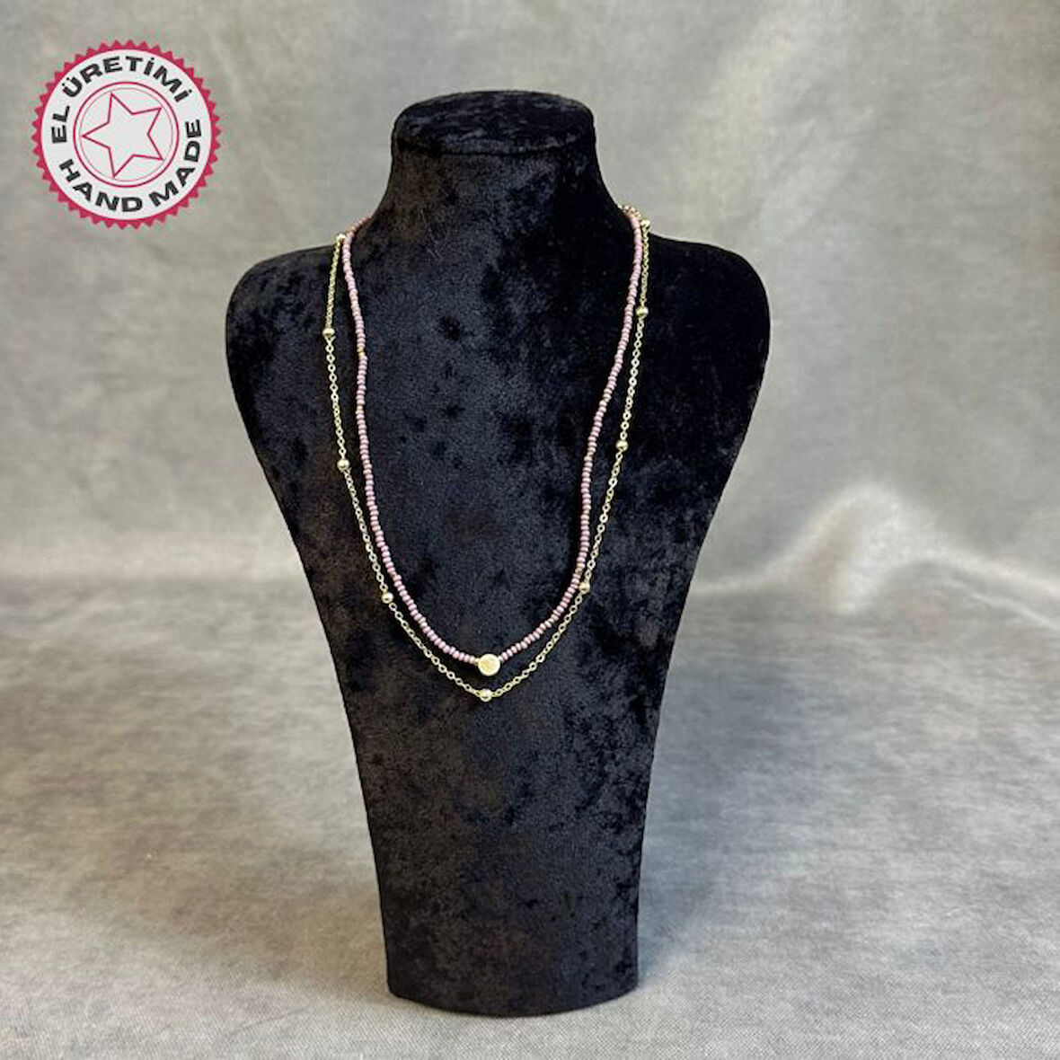 Uretti - Tuğba 9352 3073 El Yapımı Kum Boncuk ve Zincir Detaylı Kız Çocuk Kolye