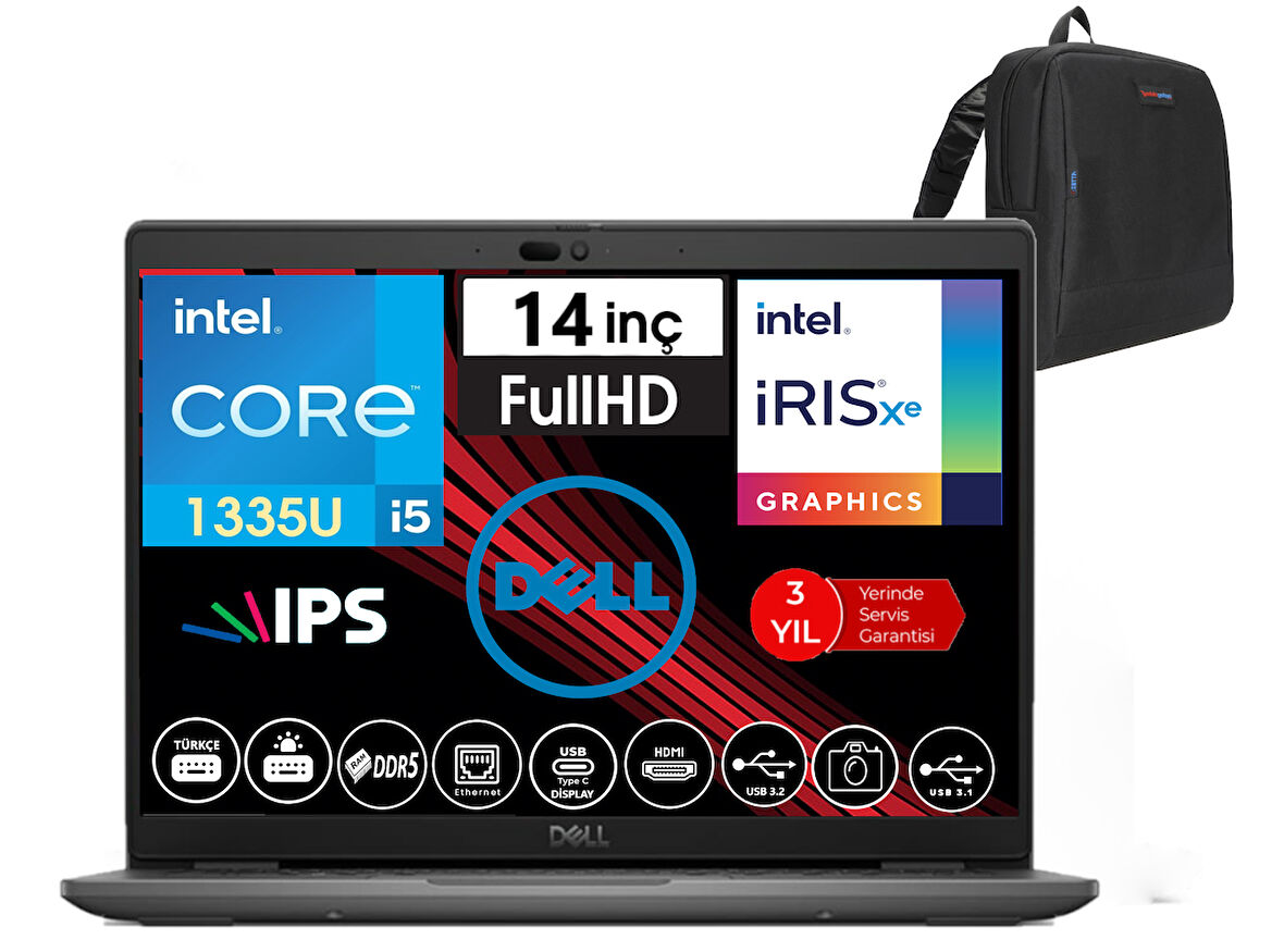 Dell Latitude 3450 Intel Core I5 1335U 64GB Ddr5 256GB SSD  14" Fhd IPS WINDOWS11PRO Taşınabilir Bilgisayar WN012L54501441+ZETTAÇANTA