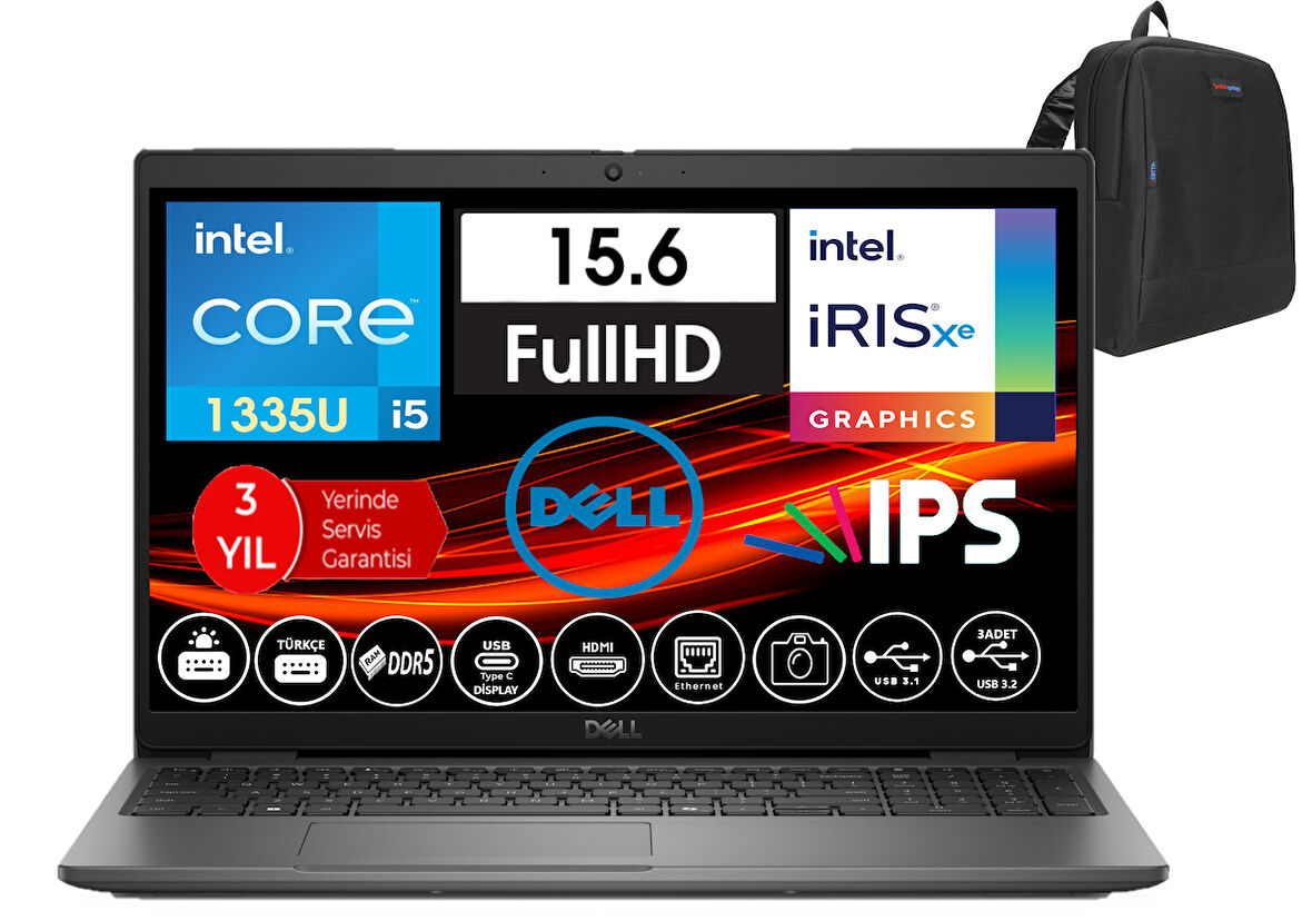 Dell Latitude 3550 Intel Core I5 1335U 32GB Ddr5 256GB SSD 15.6" Fhd IPS Freedos Taşınabilir Bilgisayar WN012L54501406+ZETTAÇANTA