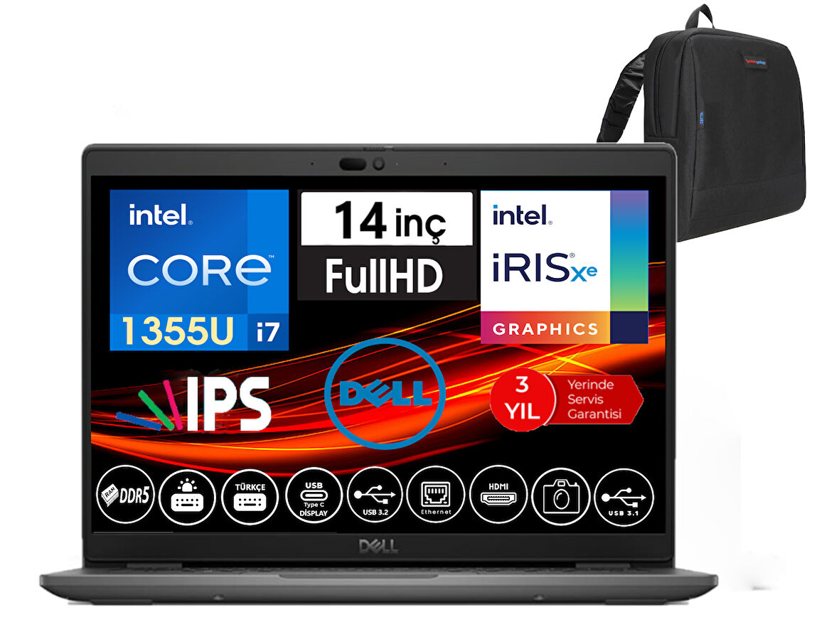 Dell Latitude 3450 Intel Core I7 1355U 64GB Ddr5 1tb SSD  14" Fhd IPS WINDOWS11PRO Taşınabilir Bilgisayar WN012L54501443+ZETTAÇANTA
