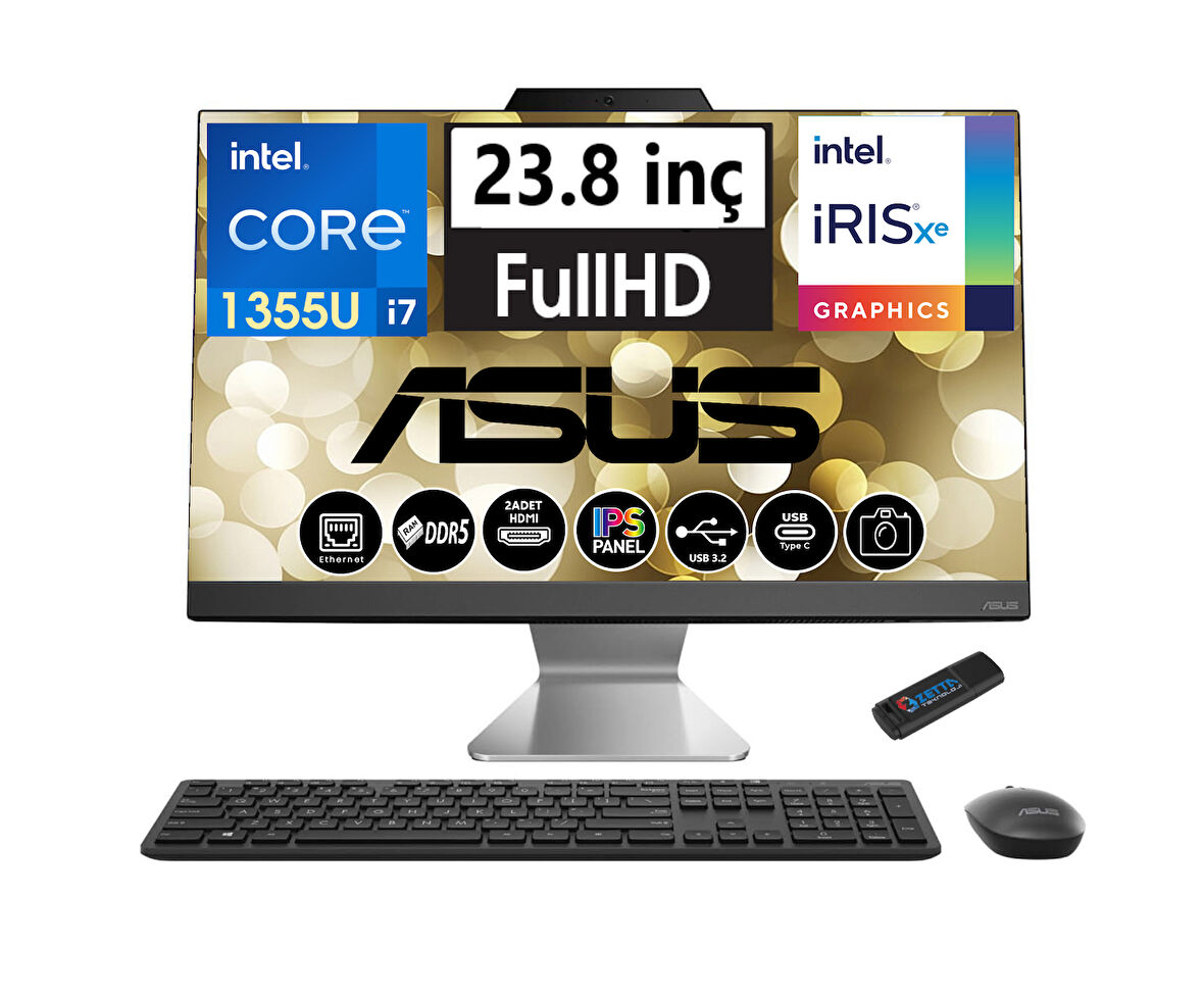 Asus A3402WBAK-I716512B0D Intel I7-1355U  32GB Ddr5 Ram 2tb SSD 23.8 Fhd IPS Freedos All In One Bilgisayar I716512B0D09+ZETTAUSBBELLEK
