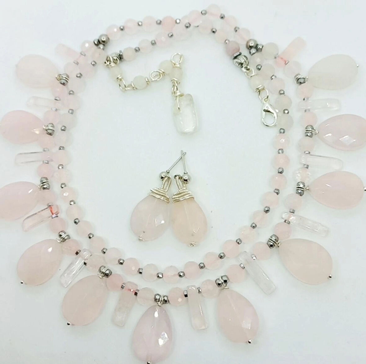 2260 Pembe Kuvars çift sıralı el yapımı kolye