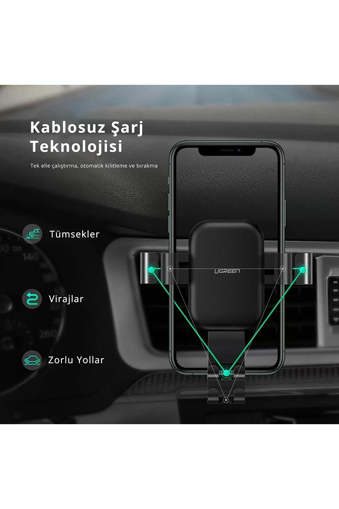 10W Kablosuz Şarj Destekli Araç Içi Mekanik Telefon Tutucu