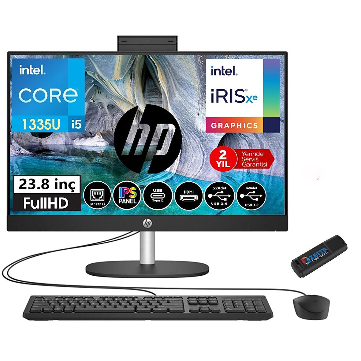 Hp Proone 240 G10 Intel Core I5 1335U 32GB Ram 512GB SSD 23.8 Fhd IPS WINDOWS11HOME All In One Bilgisayar 88T2W5ESW18+ZETTAUSBBELLEK