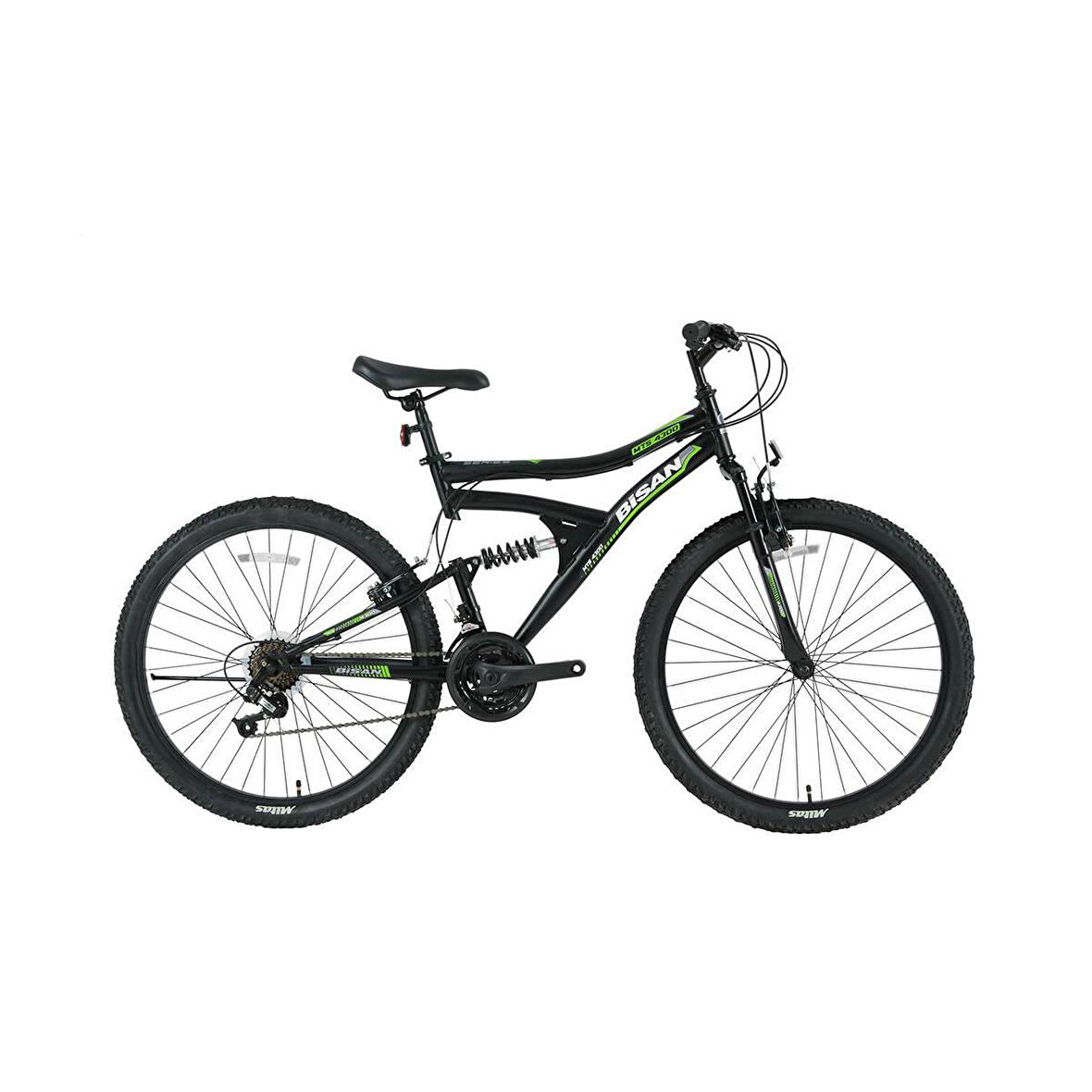 Bisan MTS 4300 Çift Amortisör 46 cm 26 Jant Dağ Bisikleti Mat Siyah / Yeşil