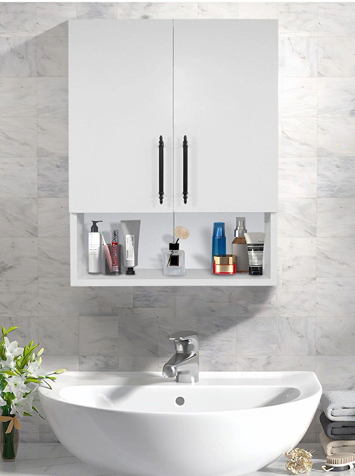 Çok Amaçlı Banyo Dolabı, Ecza Dolabı, 2 Kapaklı Dolap, Hol, Banyo, Ofis, Beyaz