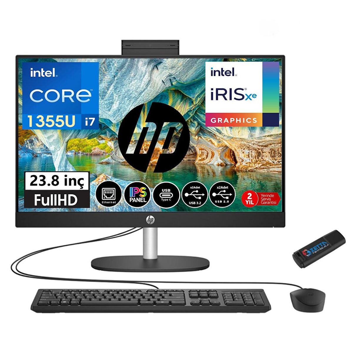 Hp Proone 240 G10 Intel Core I7 1355U 64GB Ram 2tb SSD 23.8 Fhd IPS Freedos All In One Bilgisayar 88T2W7ESW12+ZETTAUSBBELLEK