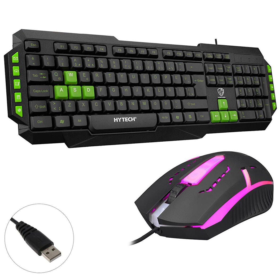 HYTECH HKM-58 Kablolu Oyuncu Klavye Q Türkçe + Mouse Seti