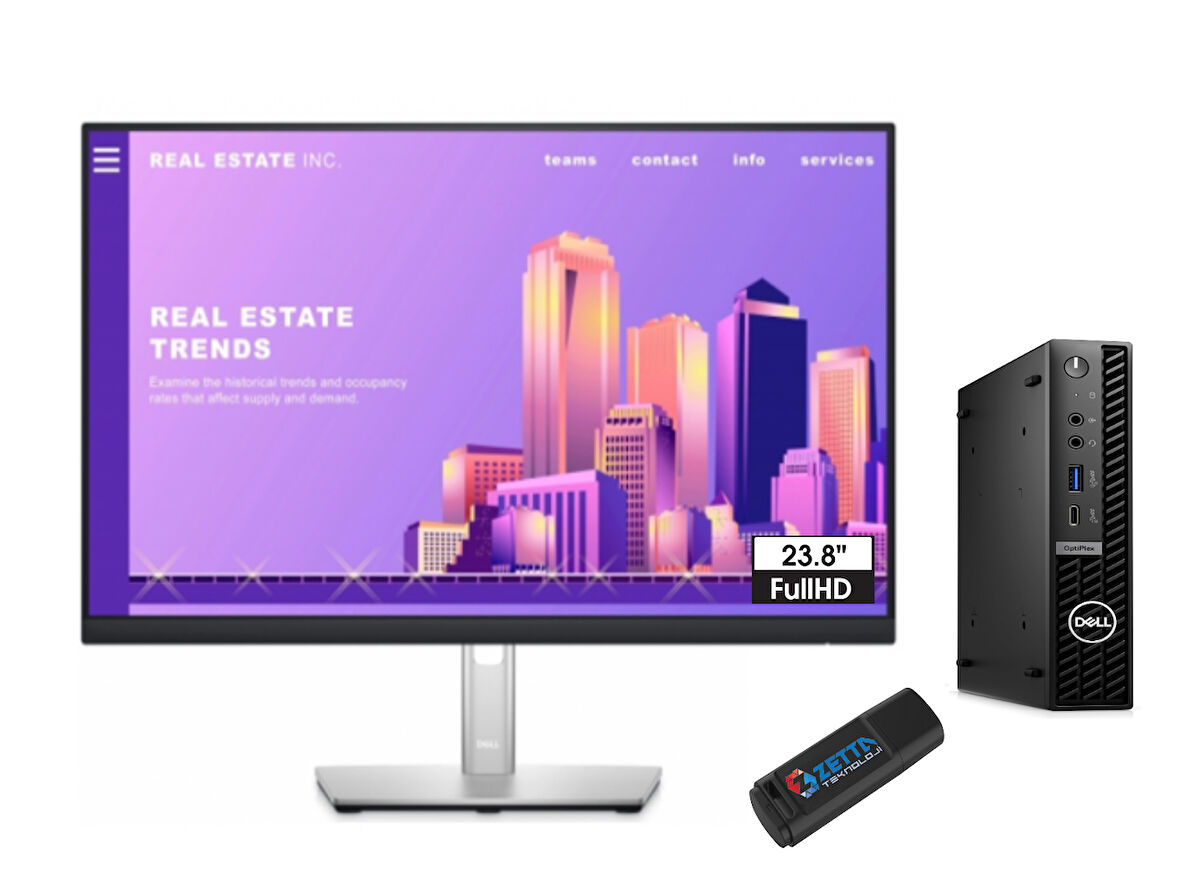 Dell Optiplex Micro 7010MFF Plus Intel Core I5 13500T 48GB Ddr5 2tb SSD WINDOWS11HOME 23.8 Fhd Masaüstü Bilgisayar YN002O7010MFFP49+ZETTAUSBBELLEK