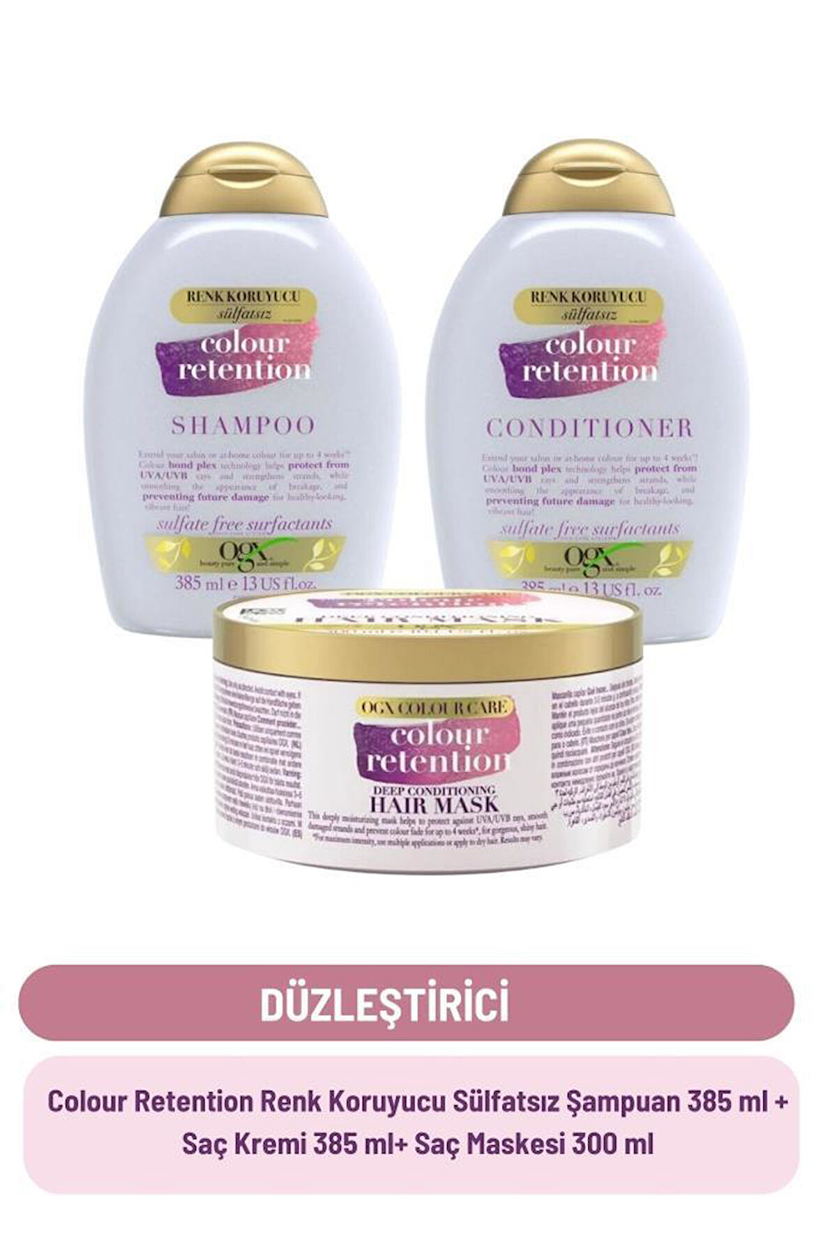 Colour Retention Renk Koruyucu Sülfatsız Şampuan 385 ml +  Saç Kremi 385 ml+ Saç Maskesi 300 ml