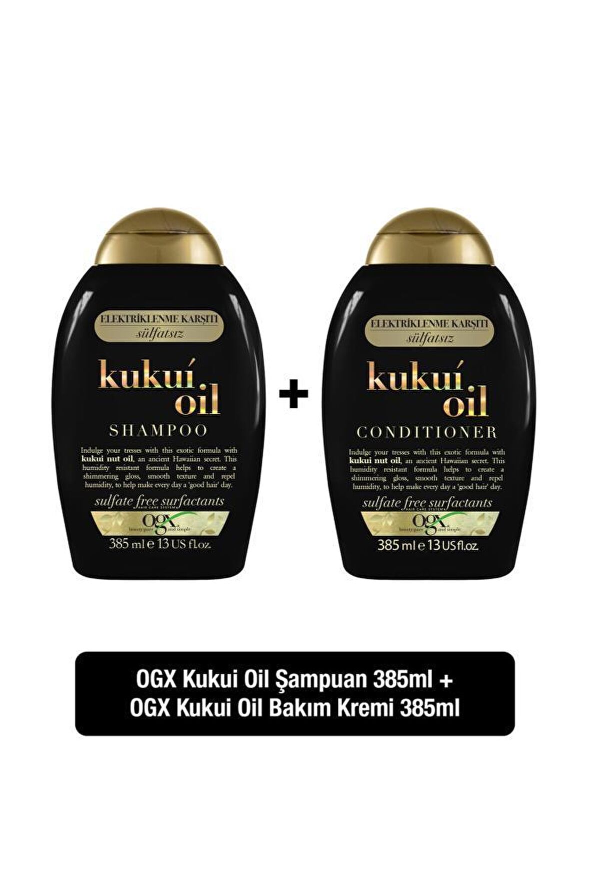 OGX  Nemlendirici & Elektriklenme Karşıtı Kukui Oil Sülfatsız Şampuan 385 ml+Bakım Kremi 385 ml