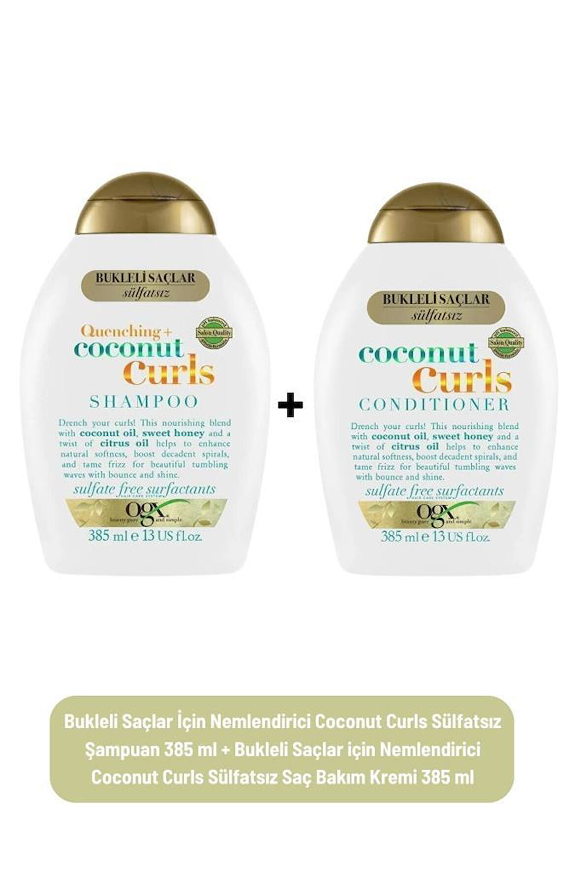 Bukleli Saçlar İçin Nemlendirici Coconut Curls Sülfatsız Şampuan 385 ml + Bukleli Saçlar için Nemlendirici Coconut Curls Sülfatsız Saç Bakım Kremi 385 ml