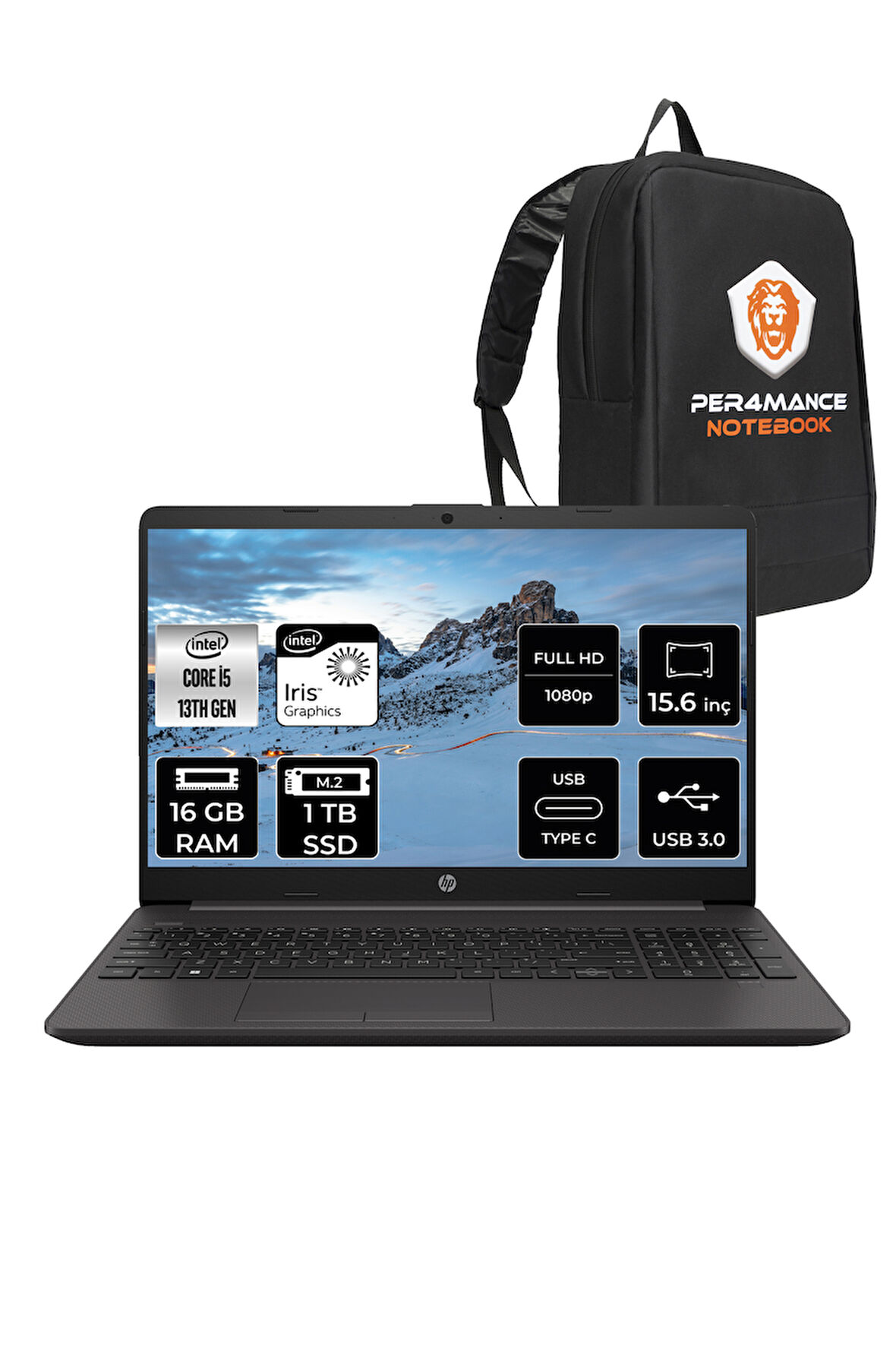 HP 250R G9 i5 1335U 16GB RAM 1TB SSD 15.6'' Full HD FDOS Dizüstü Bilgisayar & PER4 ÇANTA 