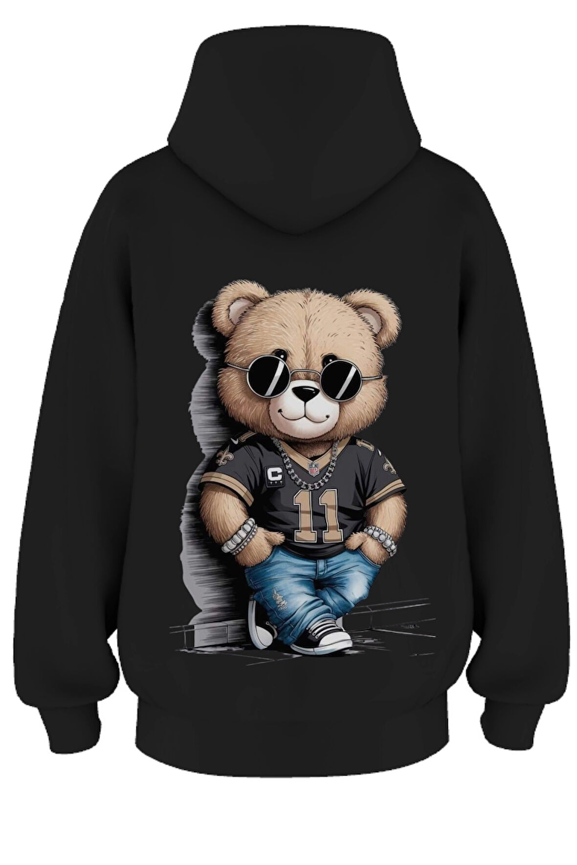 Oversize 'Stray Bear' Baskılı Kapşonlu Hoodie Sweatshirt