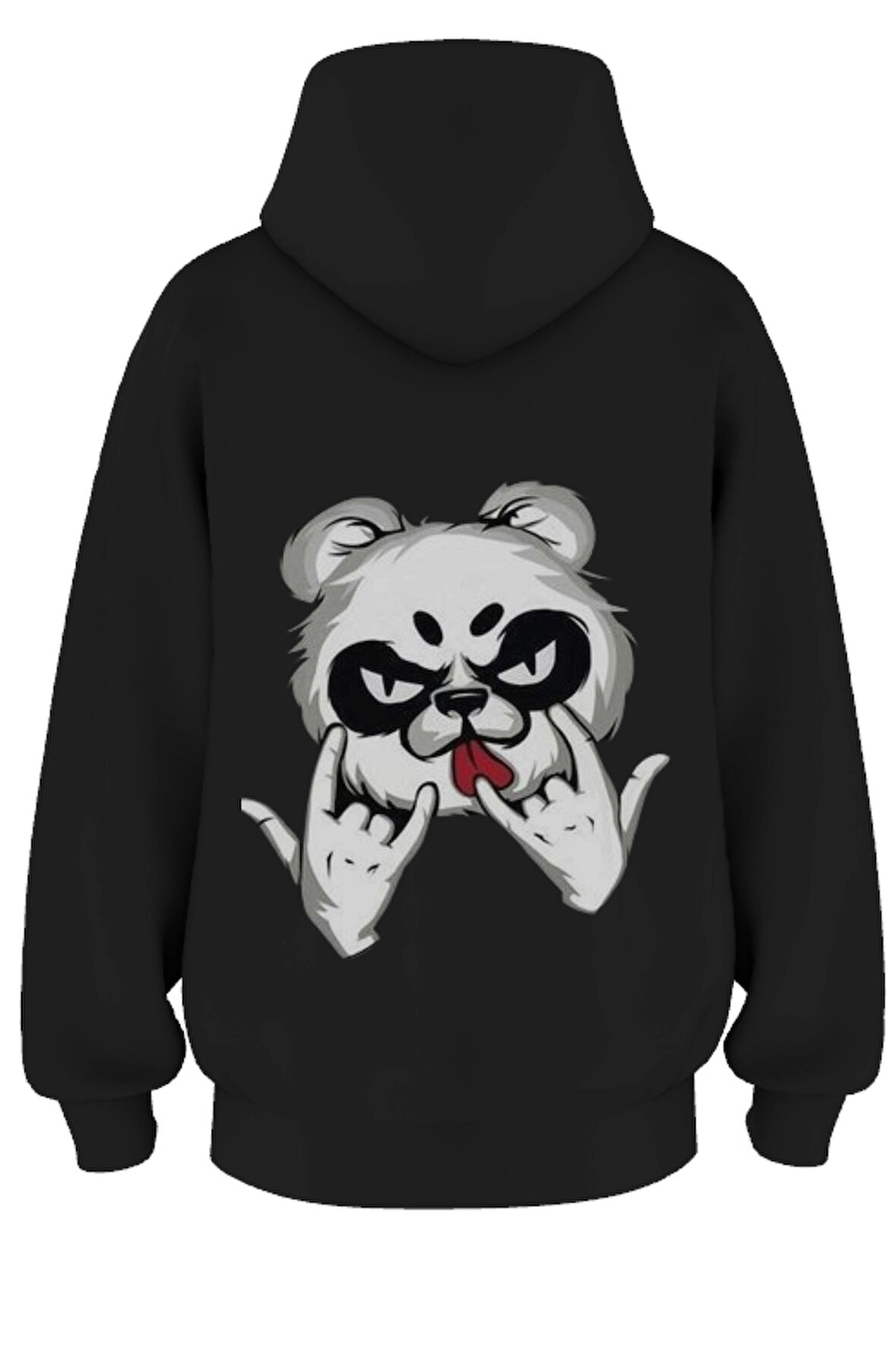 Oversize 'Furry Teddy Bear' Baskılı Kapşonlu Hoodie Sweatshirt