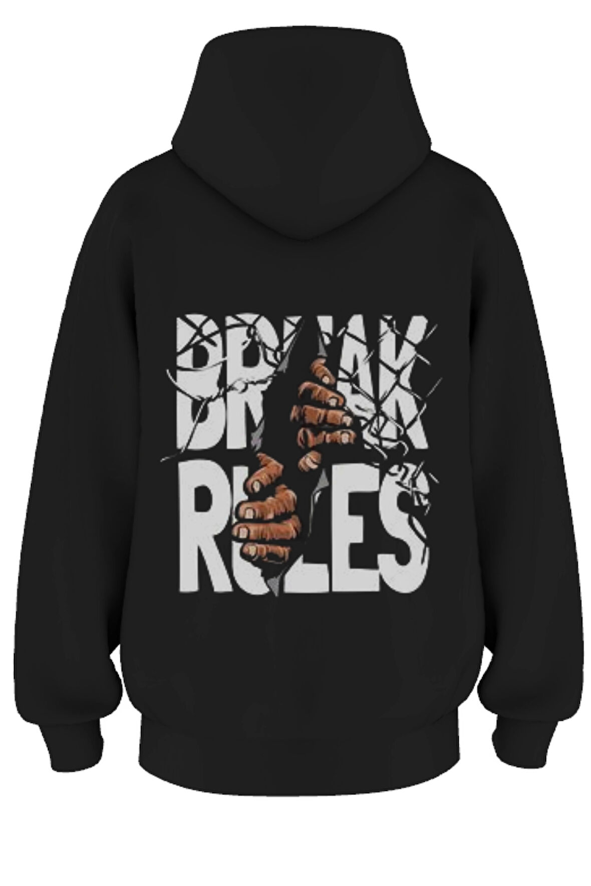 Oversize 'Break Rules' Baskılı Kapşonlu Hoodie Sweatshirt