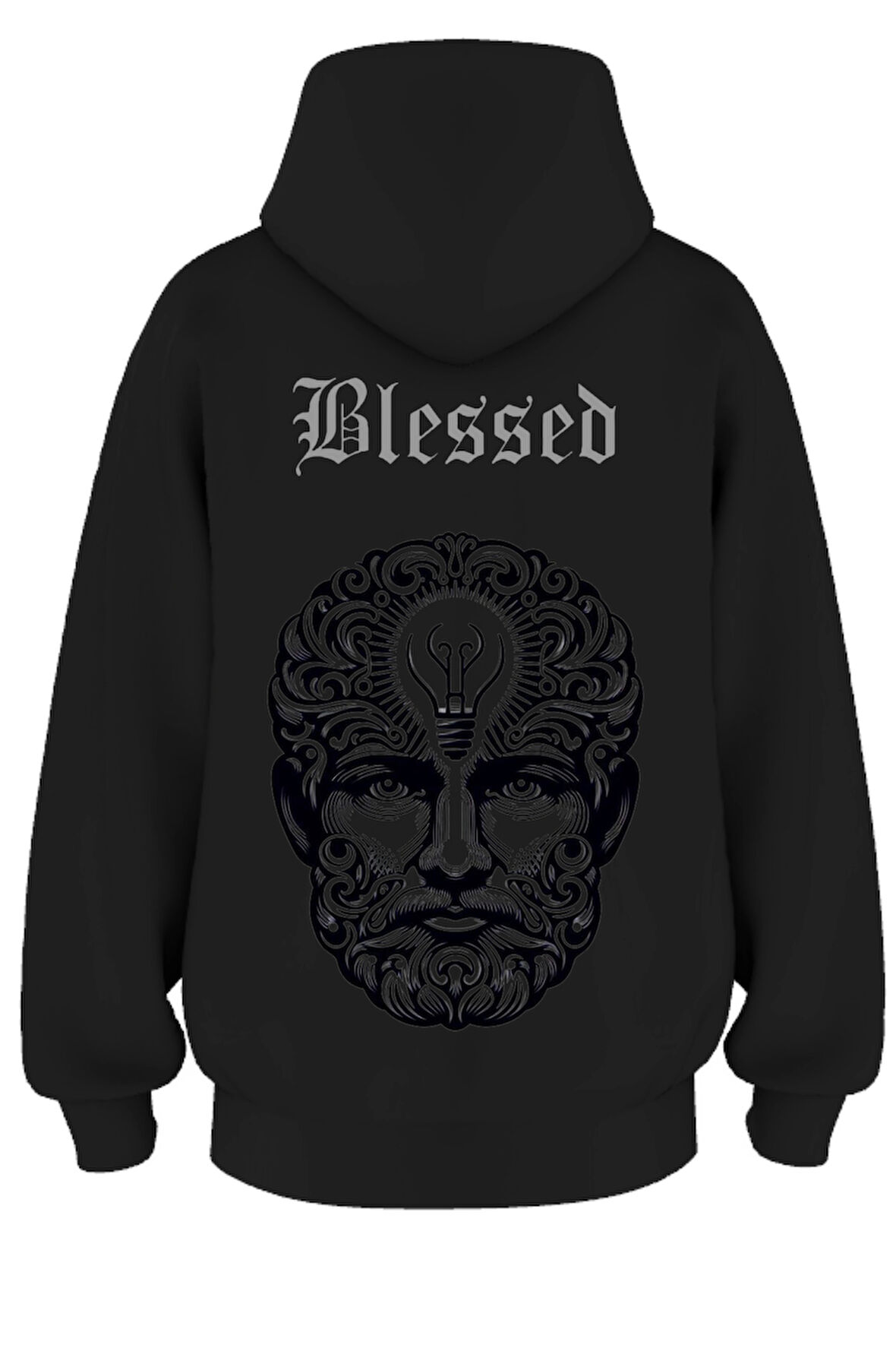 Oversize 'Blessed' Baskılı Kapşonlu Hoodie Sweatshirt