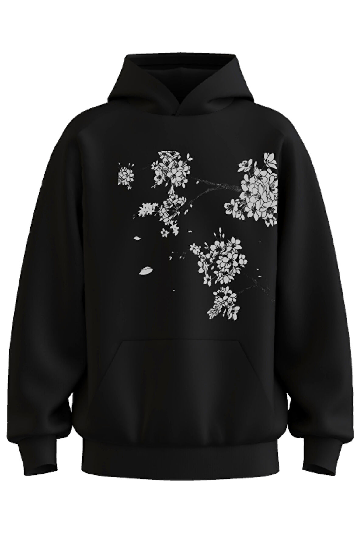 Oversize 'Flowers Of Spring' Baskılı Kapşonlu Hoodie Sweatshirt