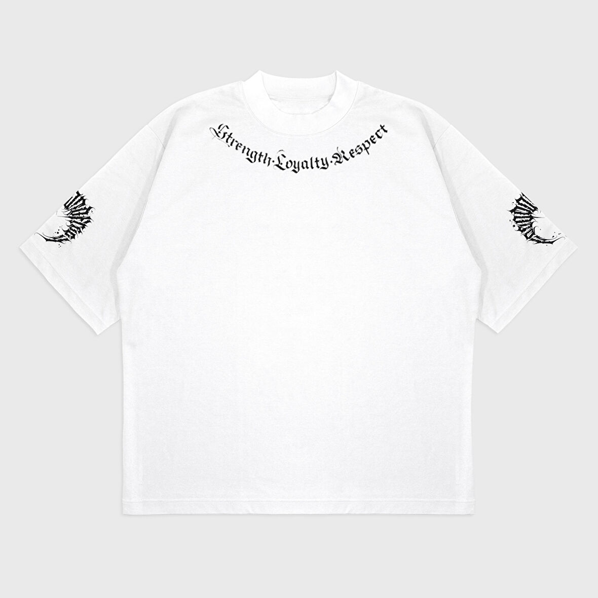 Oversize 'Black All' Baskılı Bisiklet Yaka T-Shırt