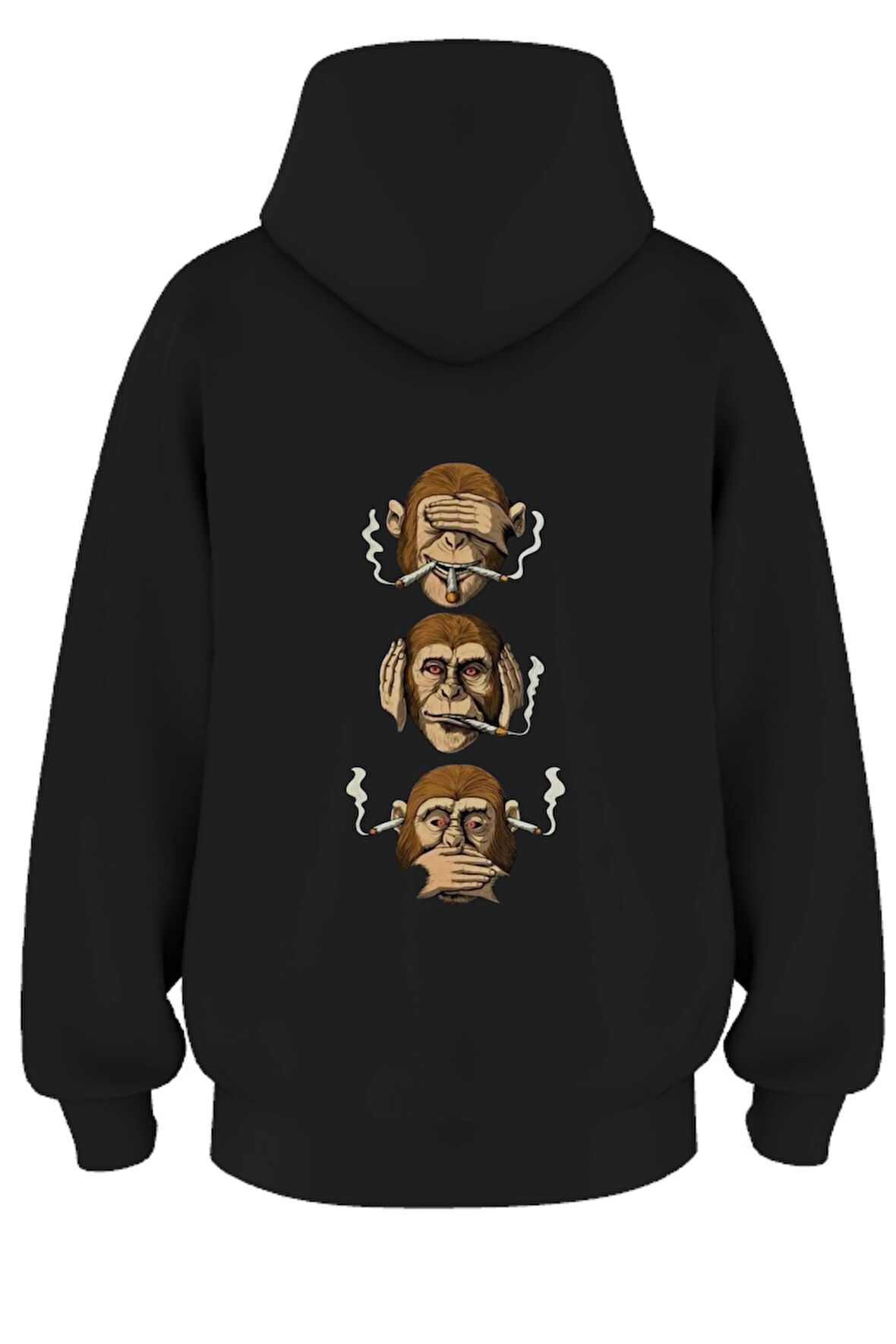 Oversize 'Blınd Monkey' Baskılı Kapşonlu Hoodie Sweatshirt