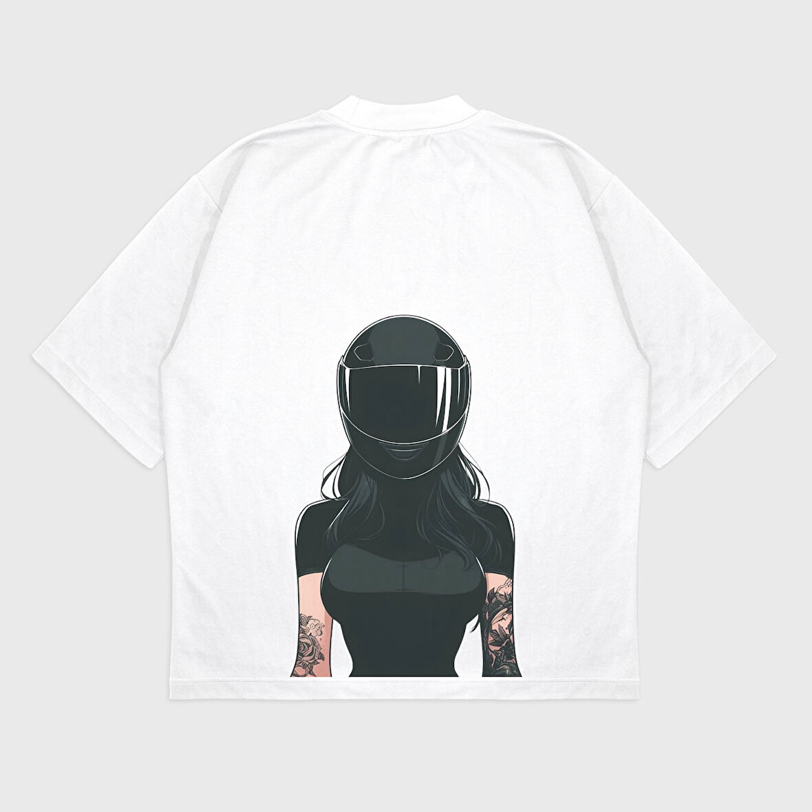 Oversize 'biker girl' Baskılı T-Shırt